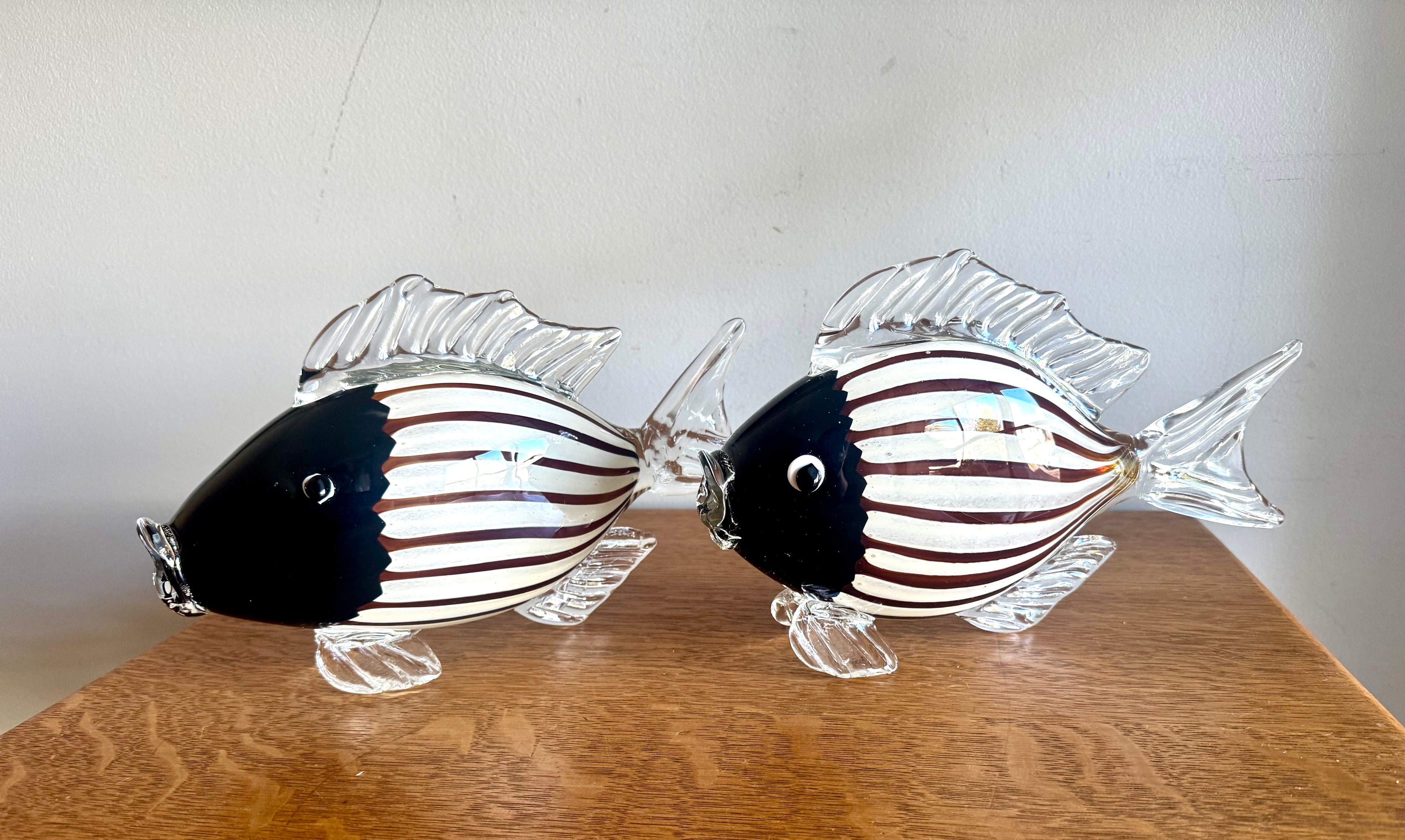 A Pair of Murano Glass Striped Fish | 11 1/2" Handblown Fish