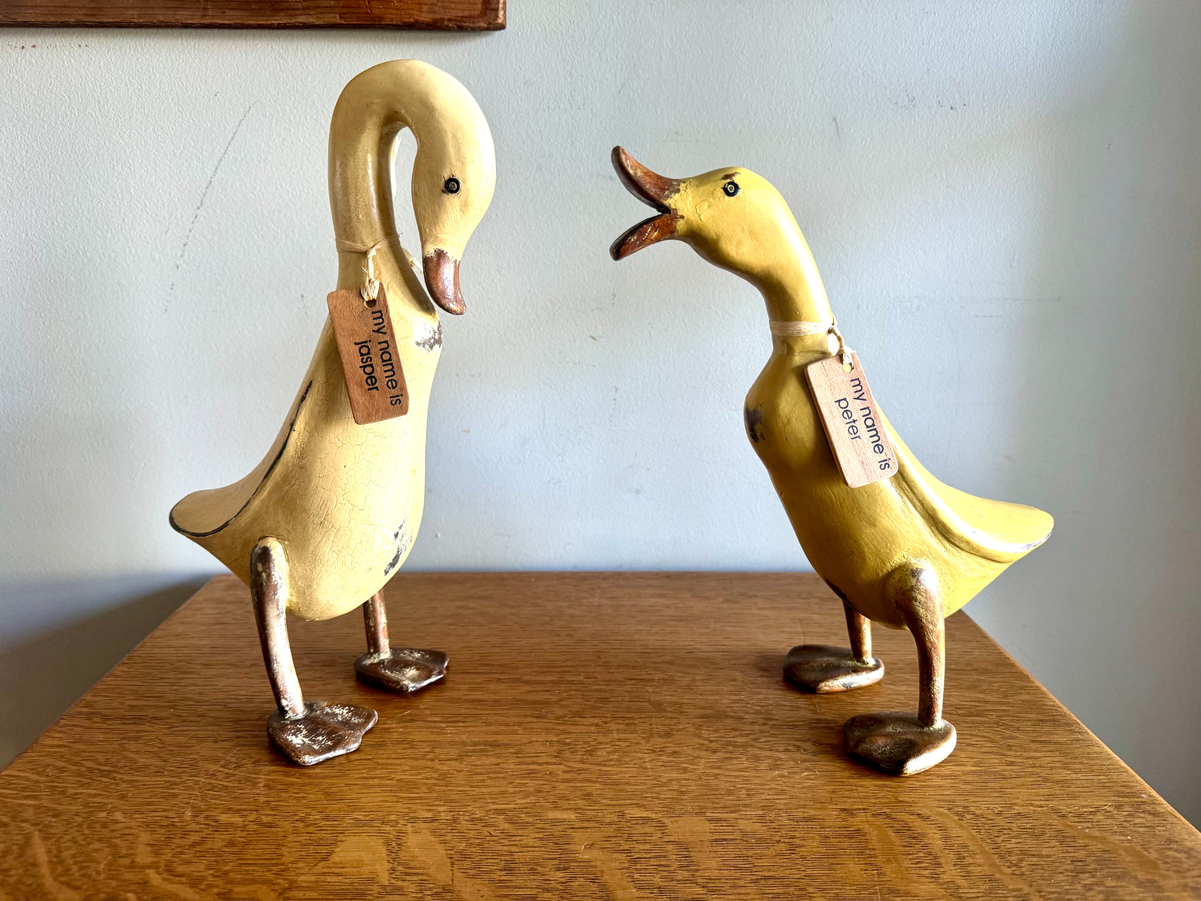 Vtg Pair of Smith & Hawken Hand-Carved Ducks | 2 Yellow Wooden Ducks