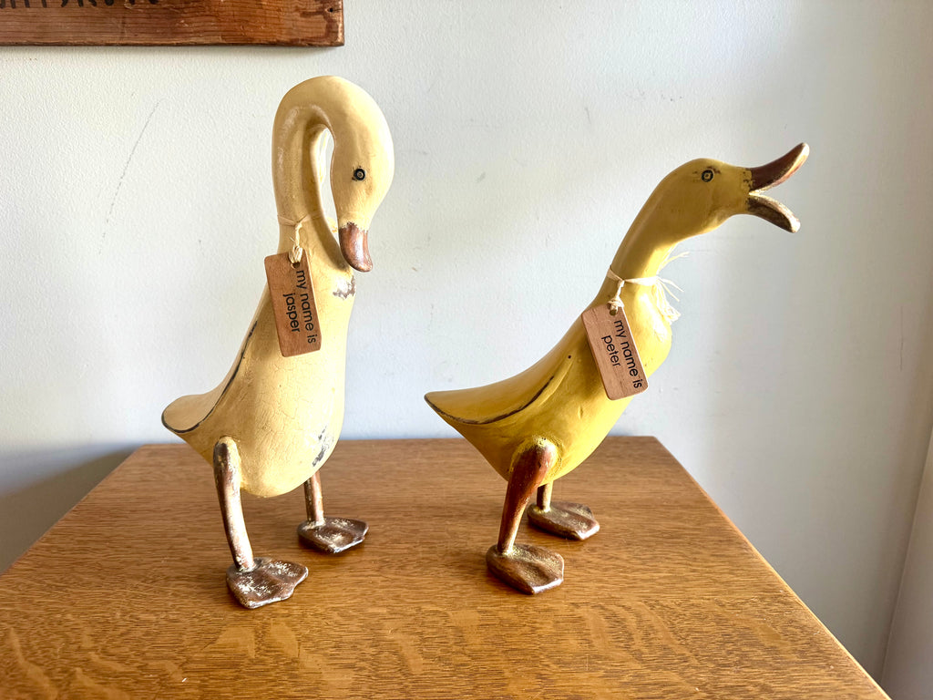 Vtg Pair of Smith & Hawken Hand-Carved Ducks | 2 Yellow Wooden Ducks