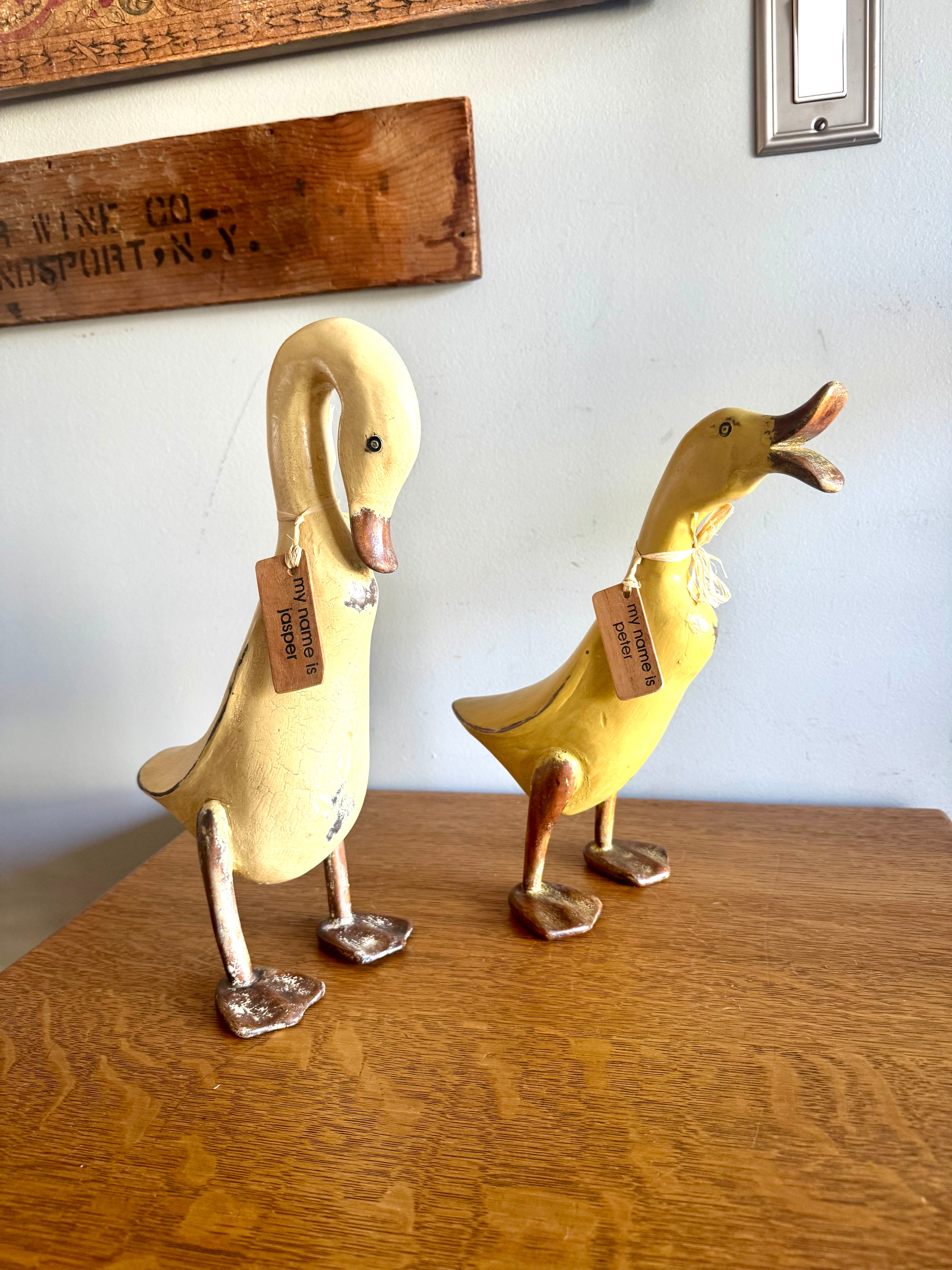 Vtg Pair of Smith & Hawken Hand-Carved Ducks | 2 Yellow Wooden Ducks