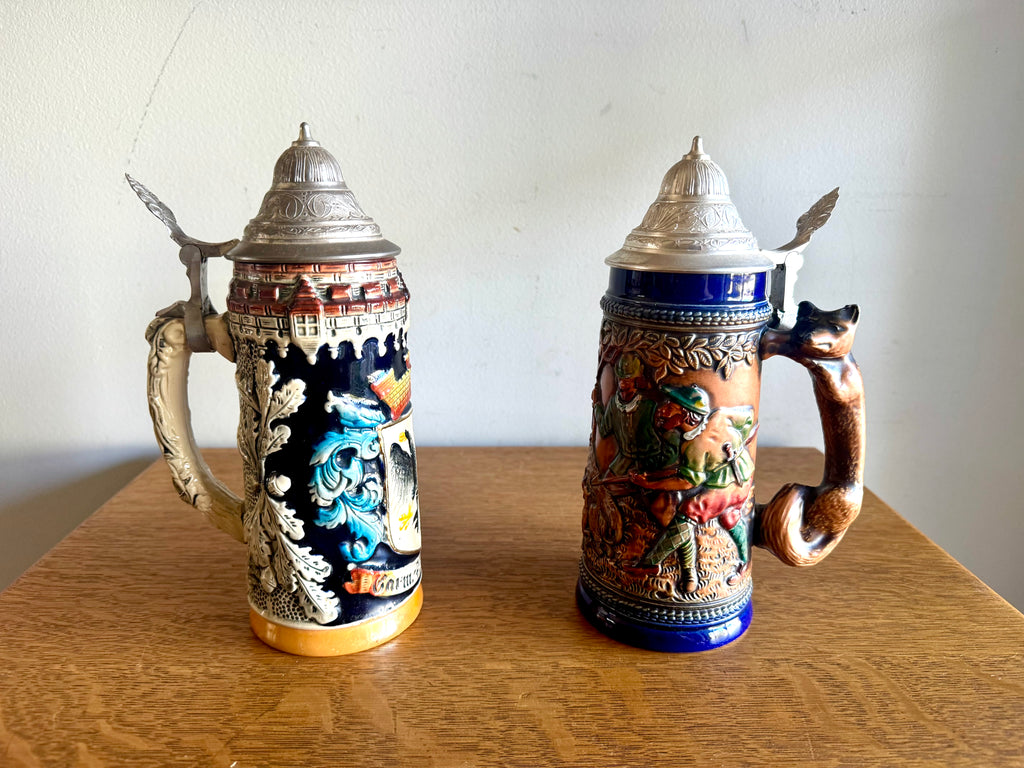2 German Beer Steins | Original King & Gerz Beer Steins | Ceramic Fox Beer Stein