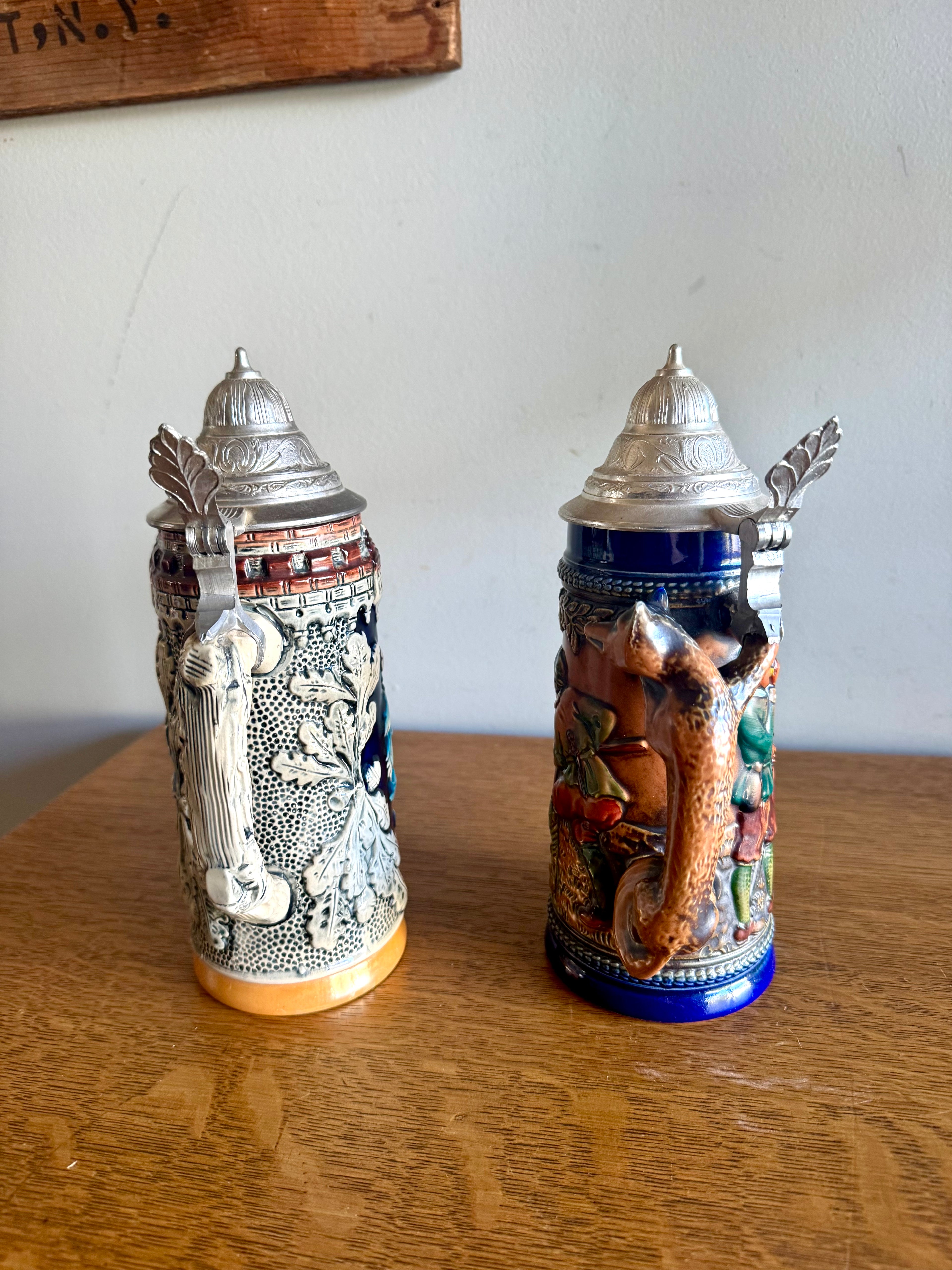 2 German Beer Steins | Original King & Gerz Beer Steins | Ceramic Fox Beer Stein