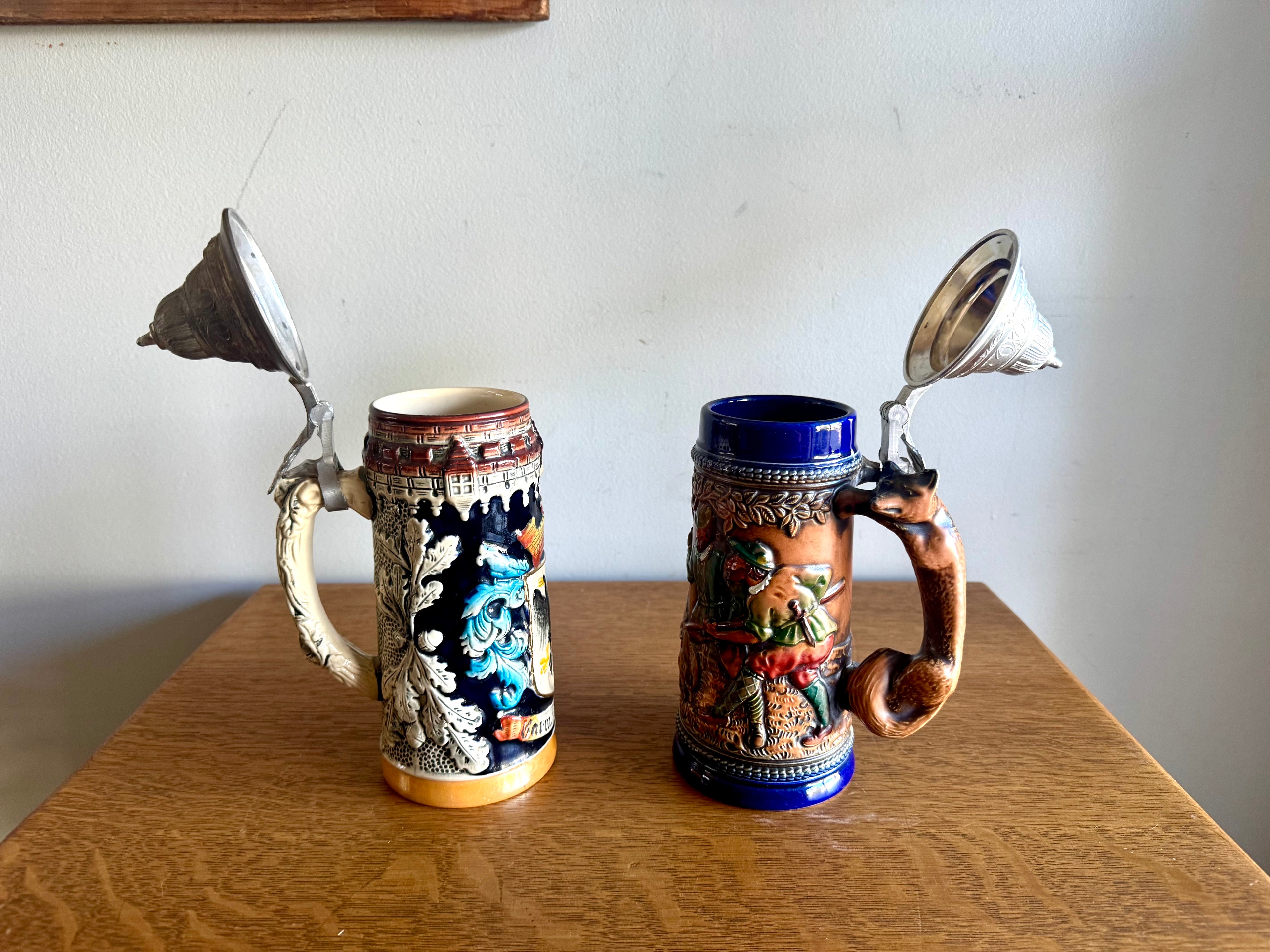 2 German Beer Steins | Original King & Gerz Beer Steins | Ceramic Fox Beer Stein