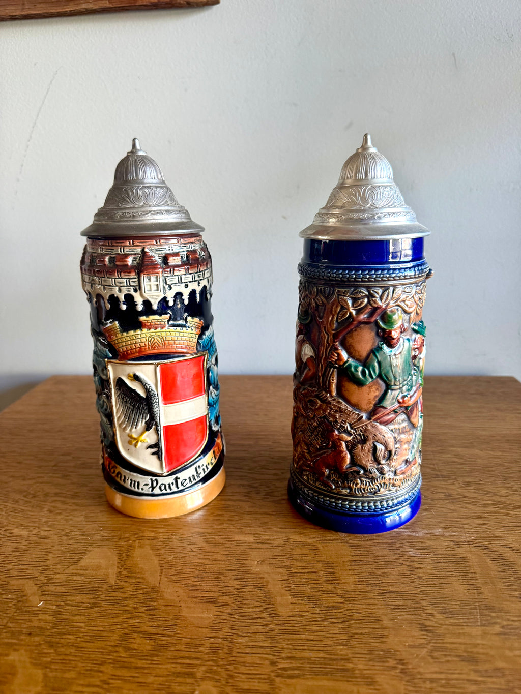 2 German Beer Steins | Original King & Gerz Beer Steins | Ceramic Fox Beer Stein