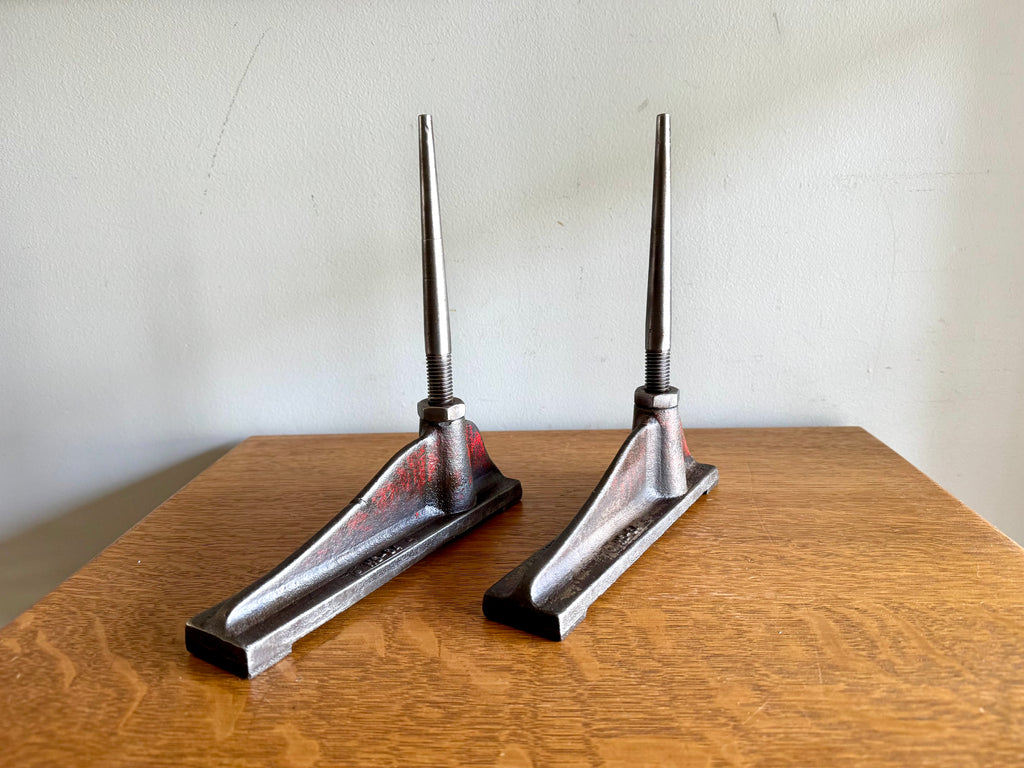 Vtg Hub City Iron Co. Cylinder Head Stands | Distressed Red Iron Cylinder Head Rebuild Stands