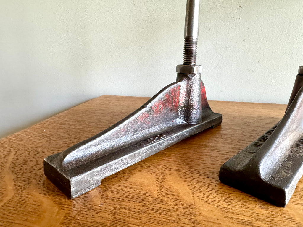 Vtg Hub City Iron Co. Cylinder Head Stands | Distressed Red Iron Cylinder Head Rebuild Stands