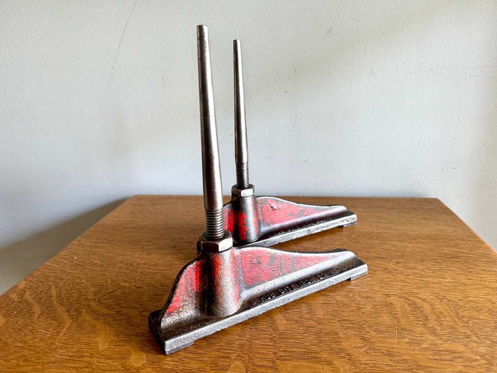Vtg Hub City Iron Co. Cylinder Head Stands | Distressed Red Iron Cylinder Head Rebuild Stands