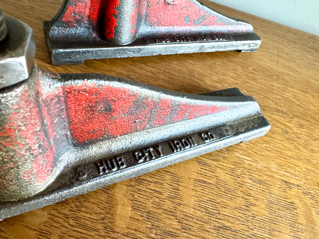 Vtg Hub City Iron Co. Cylinder Head Stands | Distressed Red Iron Cylinder Head Rebuild Stands