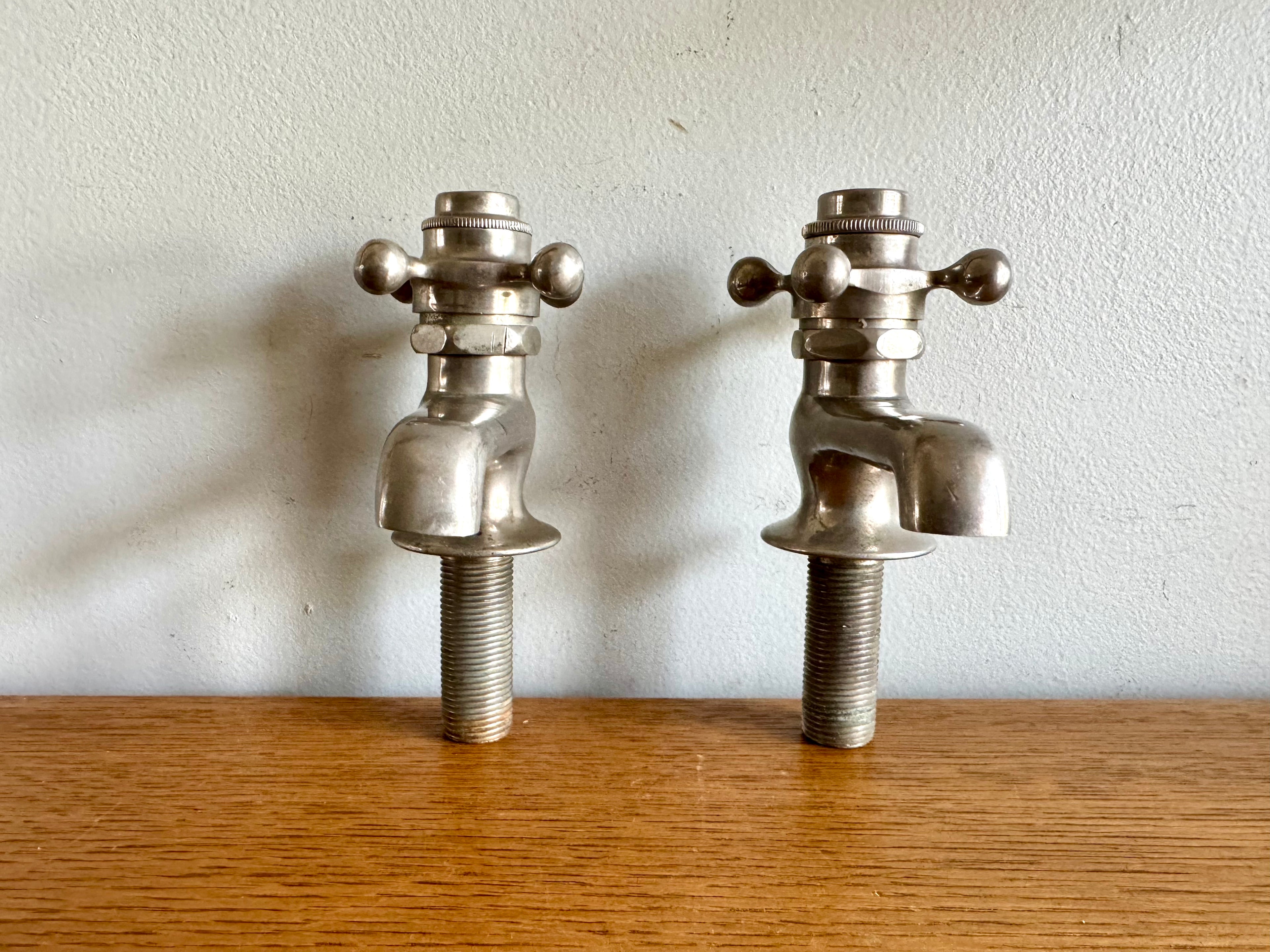 Antique J.L. Mott Spring Loaded Water Faucets | Hot & Cold Spring Loaded Water Spigots