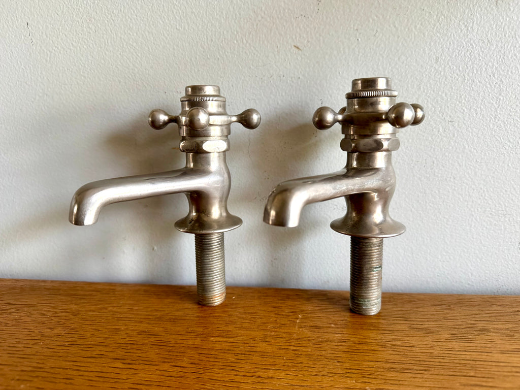 Antique J.L. Mott Spring Loaded Water Faucets | Hot & Cold Spring Loaded Water Spigots