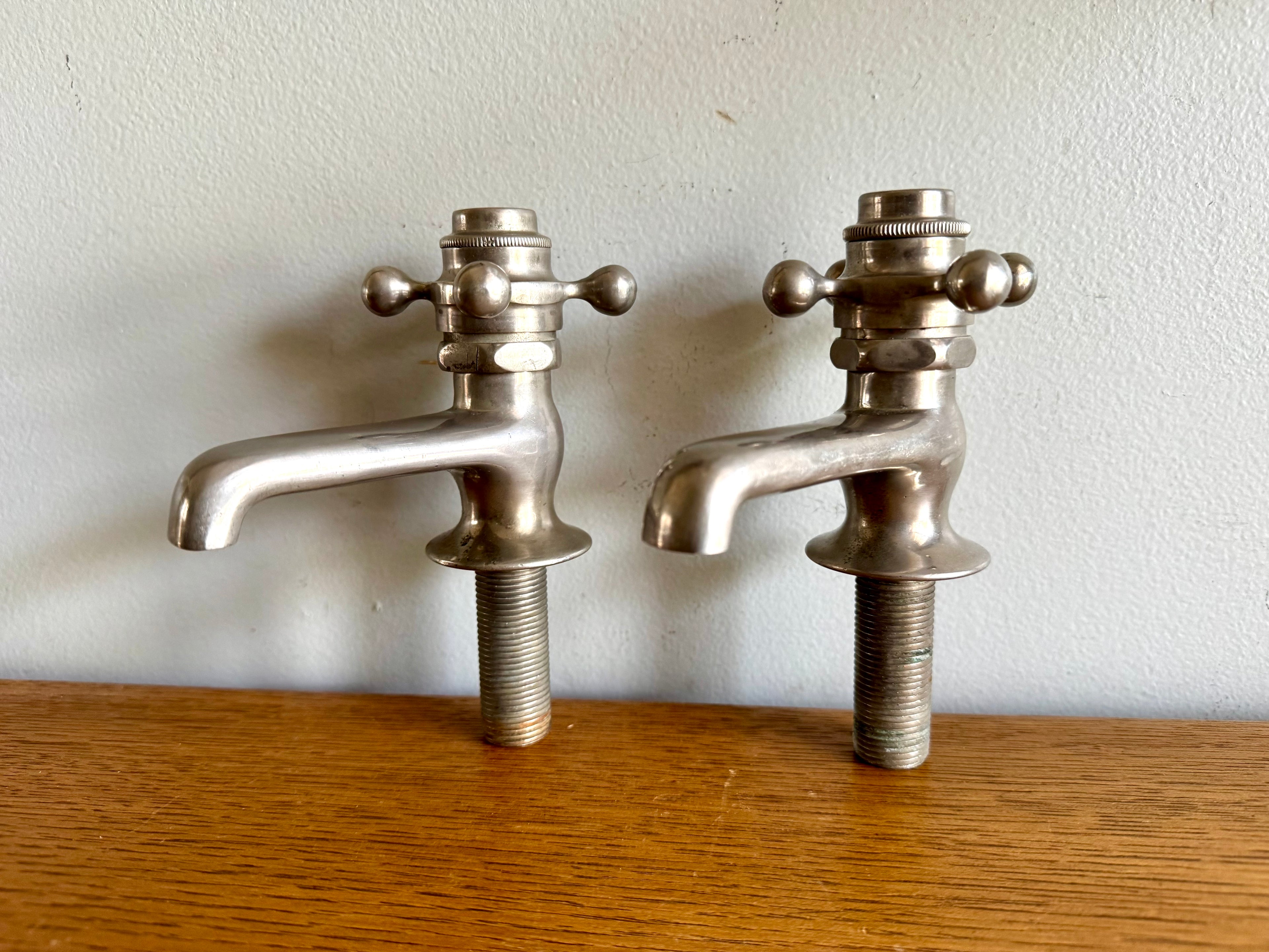 Antique J.L. Mott Spring Loaded Water Faucets | Hot & Cold Spring Loaded Water Spigots