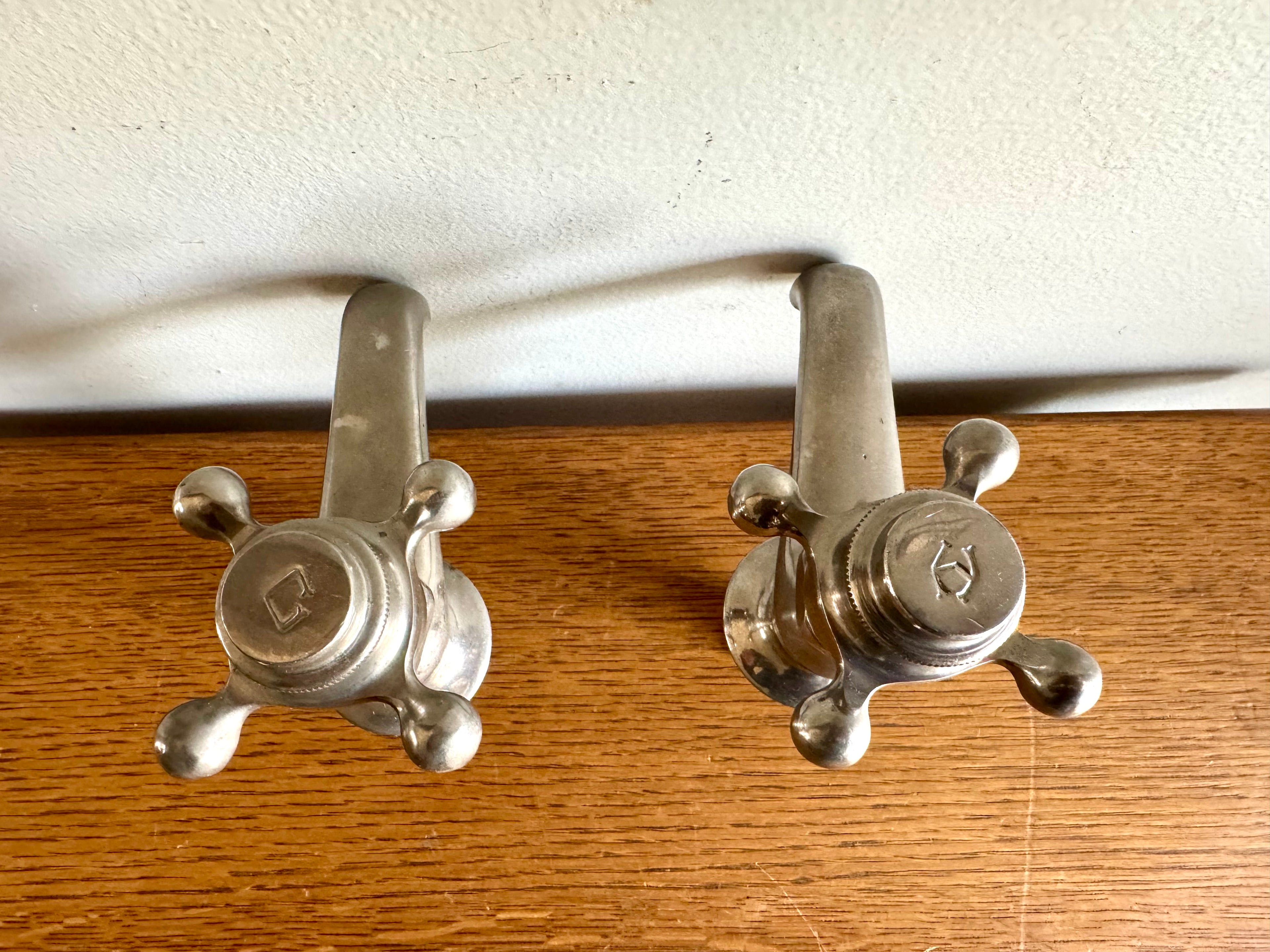 Antique J.L. Mott Spring Loaded Water Faucets | Hot & Cold Spring Loaded Water Spigots