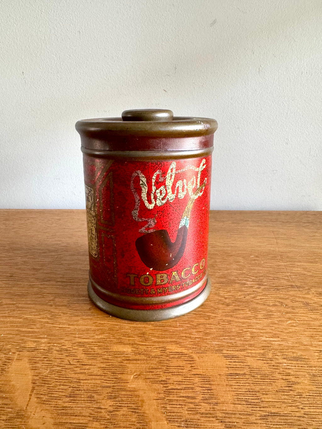 Rare Antique Velvet Pipe And Cigarette Tobacco Round Tin w/Lid | Liggett & Myers Velvet in Smoke Logo | Vtg Pipe Tobacco Can