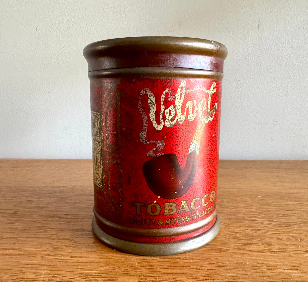 Rare Antique Velvet Pipe And Cigarette Tobacco Round Tin w/Lid | Liggett & Myers Velvet in Smoke Logo | Vtg Pipe Tobacco Can