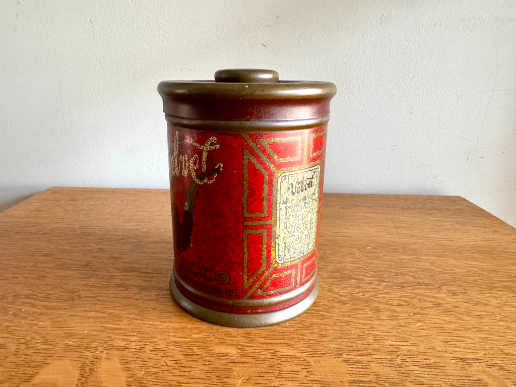 Rare Antique Velvet Pipe And Cigarette Tobacco Round Tin w/Lid | Liggett & Myers Velvet in Smoke Logo | Vtg Pipe Tobacco Can