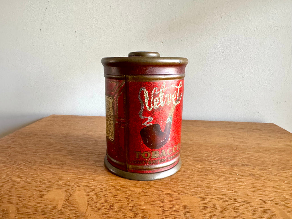 Rare Antique Velvet Pipe And Cigarette Tobacco Round Tin w/Lid | Liggett & Myers Velvet in Smoke Logo | Vtg Pipe Tobacco Can