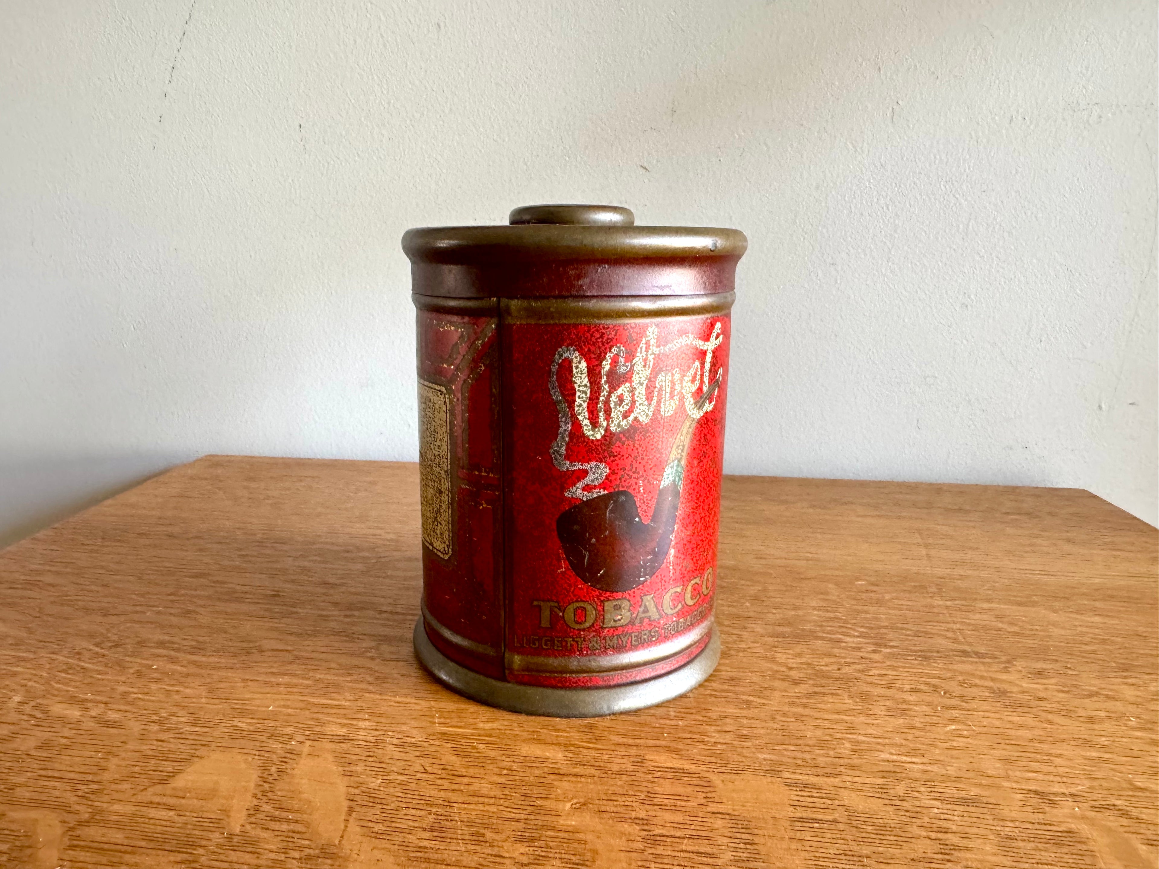 Rare Antique Velvet Pipe And Cigarette Tobacco Round Tin w/Lid | Liggett & Myers Velvet in Smoke Logo | Vtg Pipe Tobacco Can
