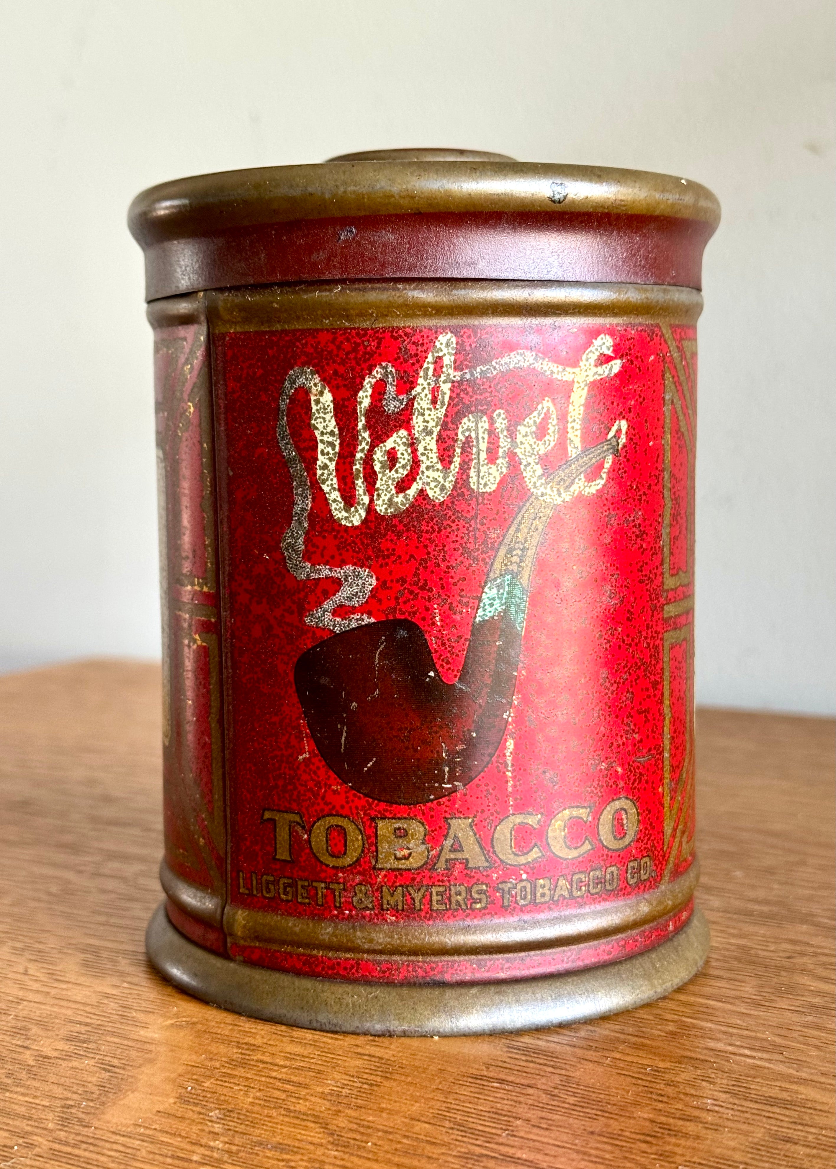 Rare Antique Velvet Pipe And Cigarette Tobacco Round Tin w/Lid | Liggett & Myers Velvet in Smoke Logo | Vtg Pipe Tobacco Can