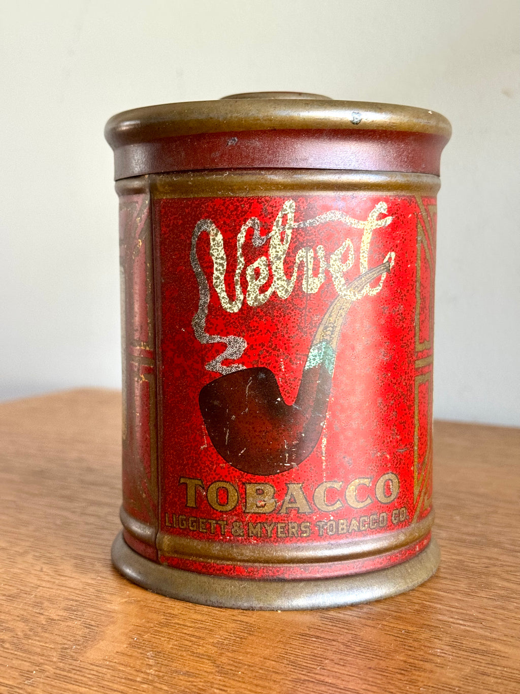 Rare Antique Velvet Pipe And Cigarette Tobacco Round Tin w/Lid | Liggett & Myers Velvet in Smoke Logo | Vtg Pipe Tobacco Can