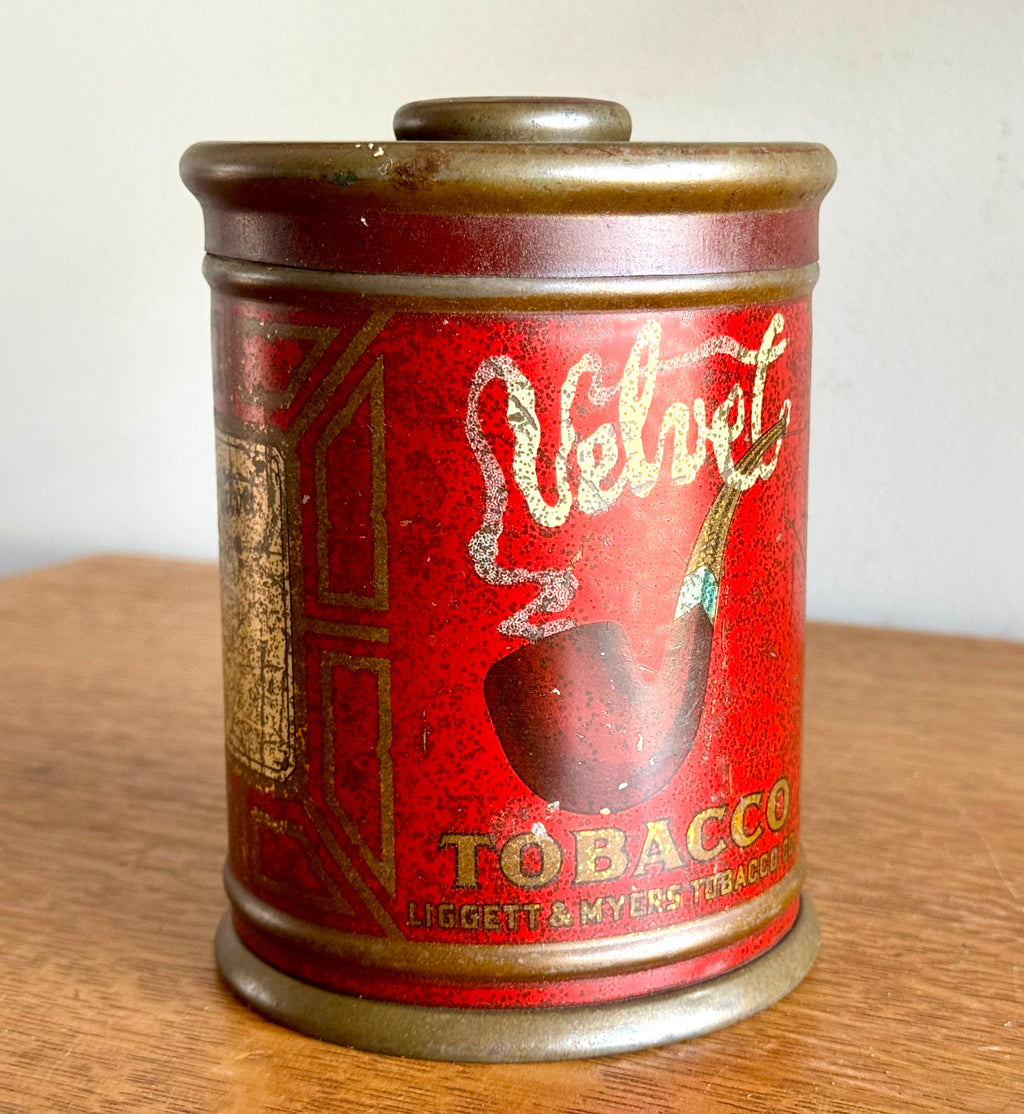 Rare Antique Velvet Pipe And Cigarette Tobacco Round Tin w/Lid | Liggett & Myers Velvet in Smoke Logo | Vtg Pipe Tobacco Can
