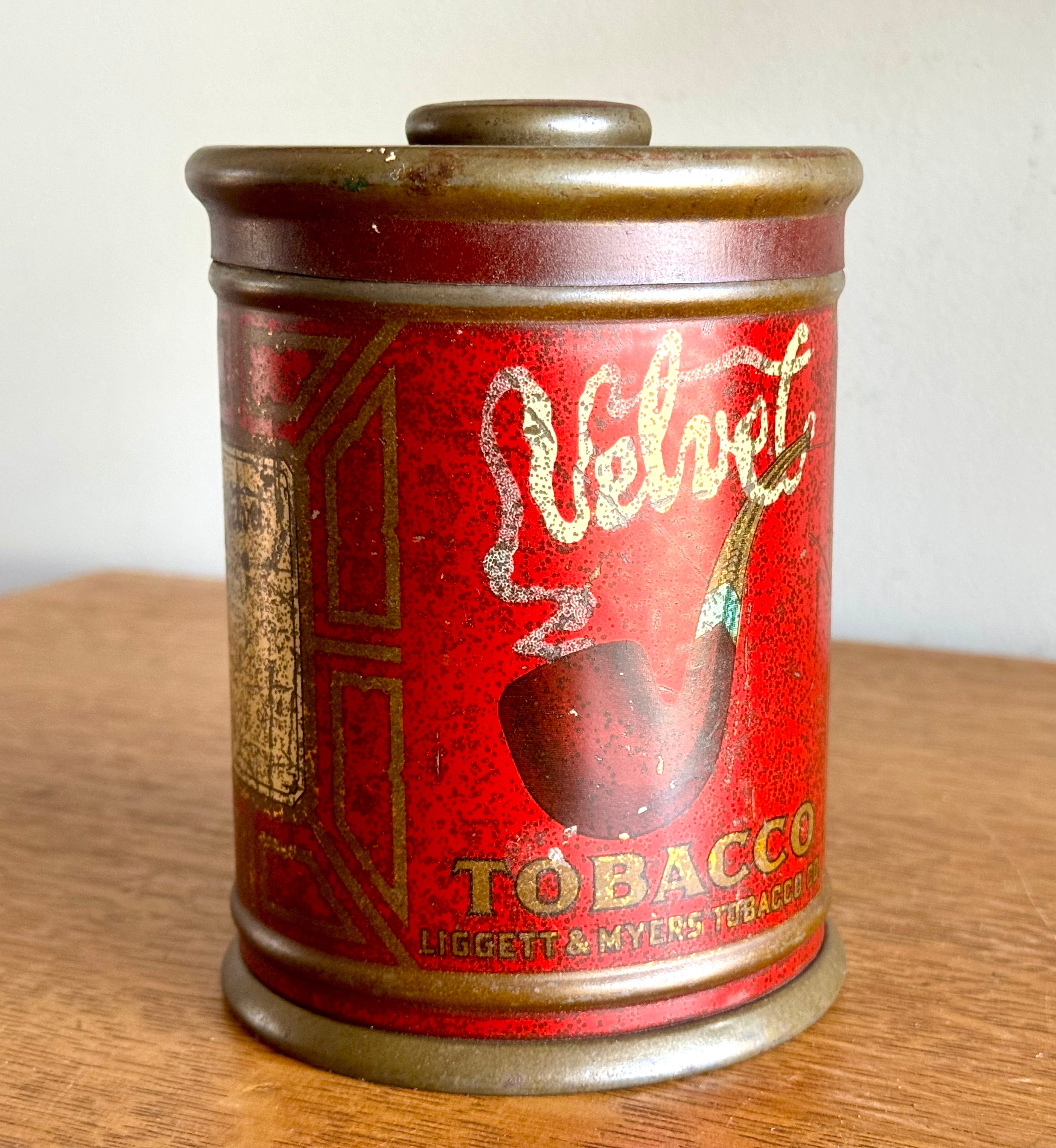 Rare Antique Velvet Pipe And Cigarette Tobacco Round Tin w/Lid | Liggett & Myers Velvet in Smoke Logo | Vtg Pipe Tobacco Can
