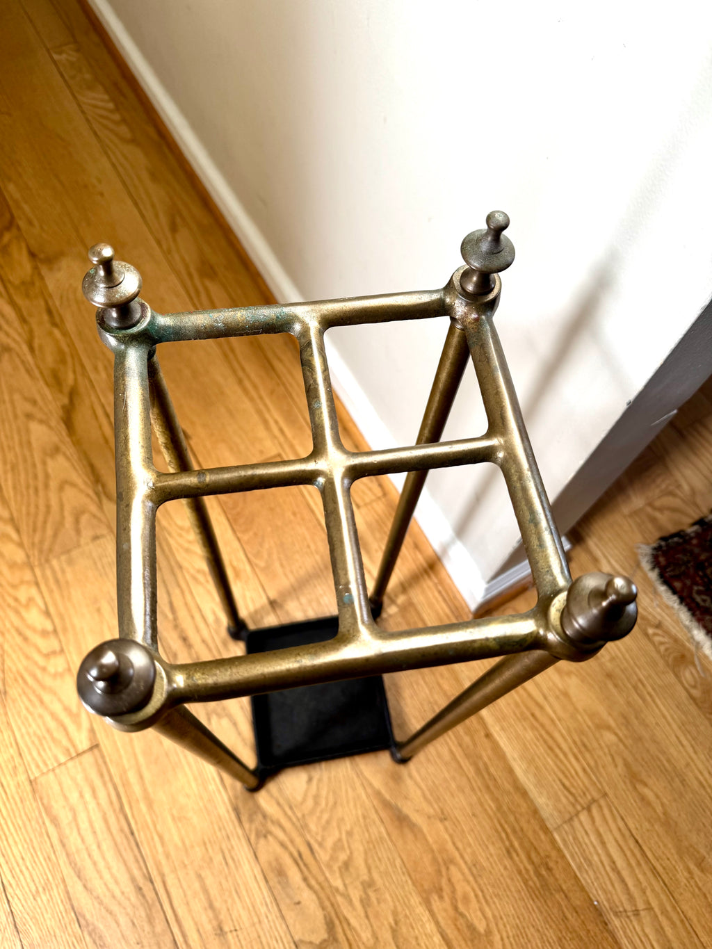 Antique English Brass Umbrella Stand With Cast Iron Base | Victorian Brass Umbrella Stand