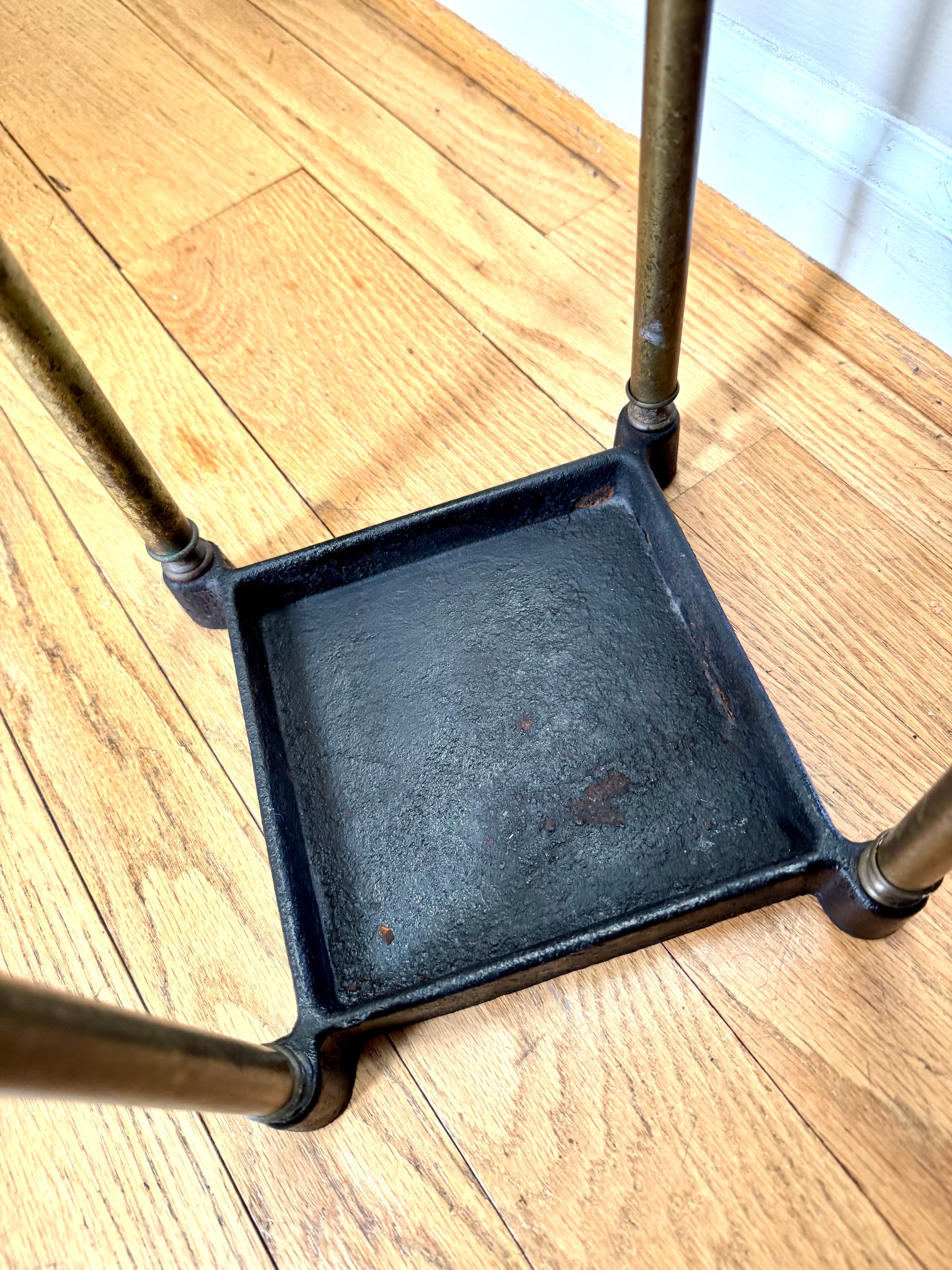 Antique English Brass Umbrella Stand With Cast Iron Base | Victorian Brass Umbrella Stand