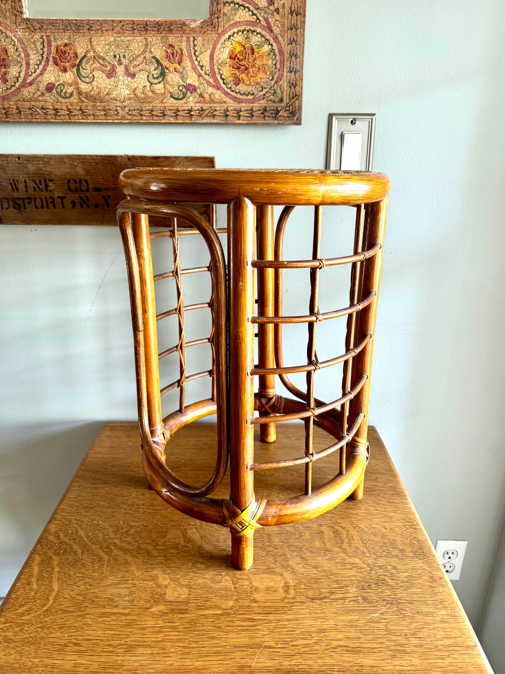 Mid 20th Century Rattan and Bamboo End Table | Boho Bamboo Side Table