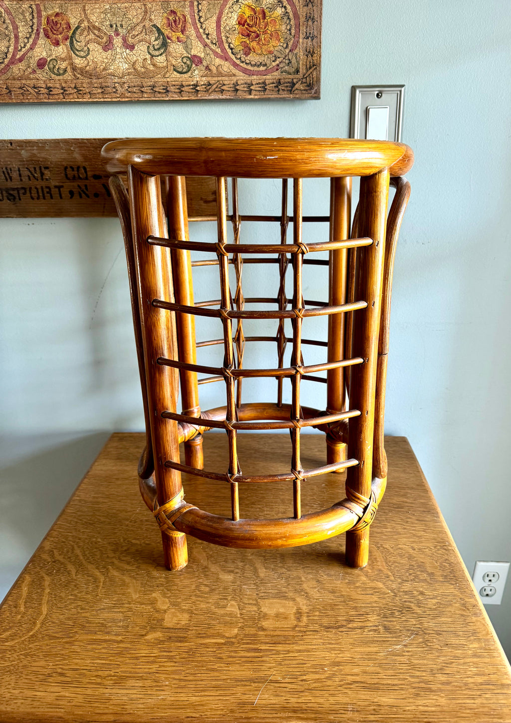 Mid 20th Century Rattan and Bamboo End Table | Boho Bamboo Side Table