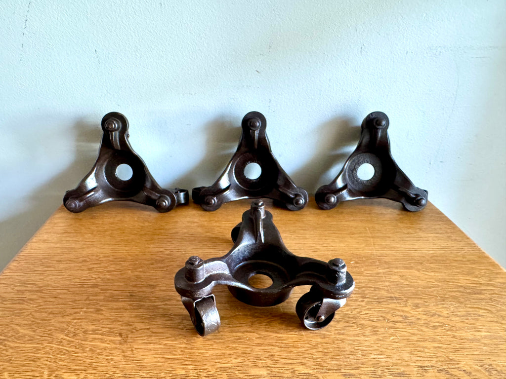 Antique Set of 4 MB Schenck Co. Moving Casters | Cast Iron Industrial Piano Movers