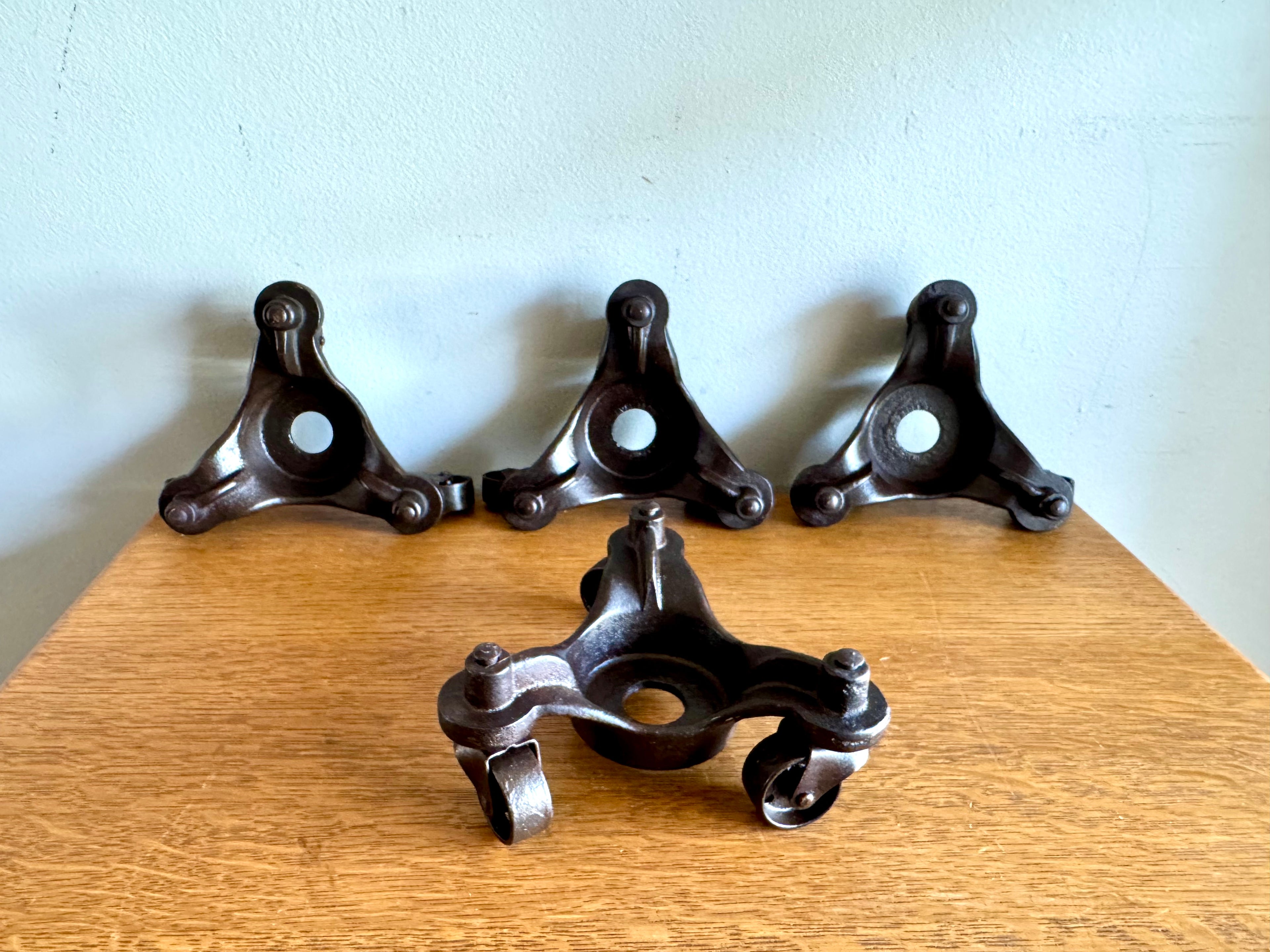 Antique Set of 4 MB Schenck Co. Moving Casters | Cast Iron Industrial Piano Movers