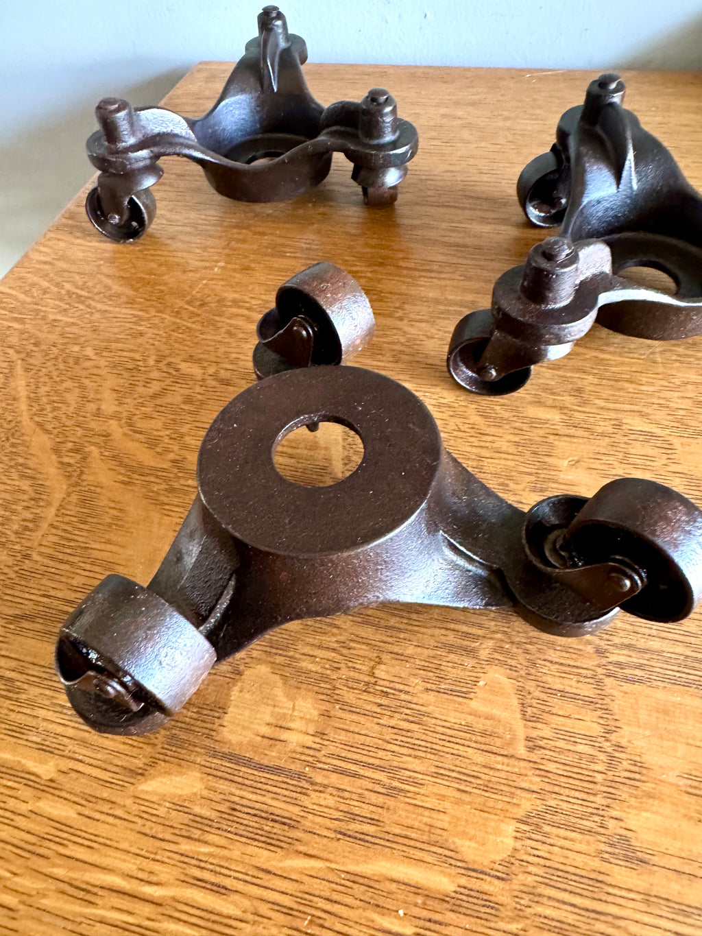 Antique Set of 4 MB Schenck Co. Moving Casters | Cast Iron Industrial Piano Movers