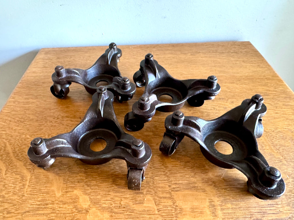Antique Set of 4 MB Schenck Co. Moving Casters | Cast Iron Industrial Piano Movers