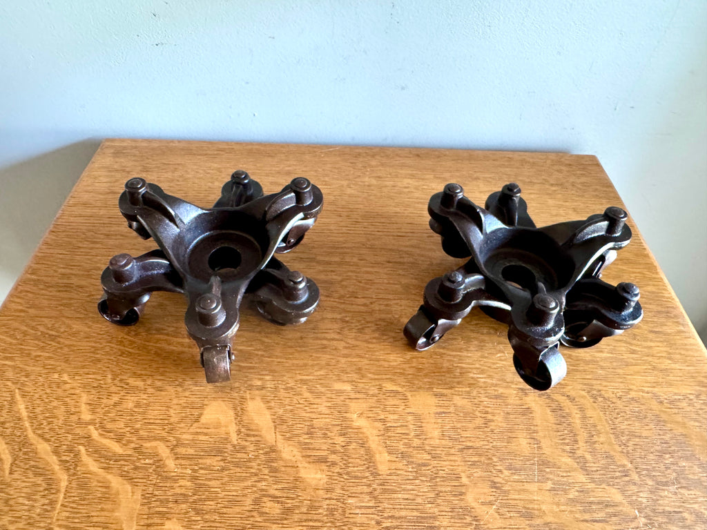 Antique Set of 4 MB Schenck Co. Moving Casters | Cast Iron Industrial Piano Movers