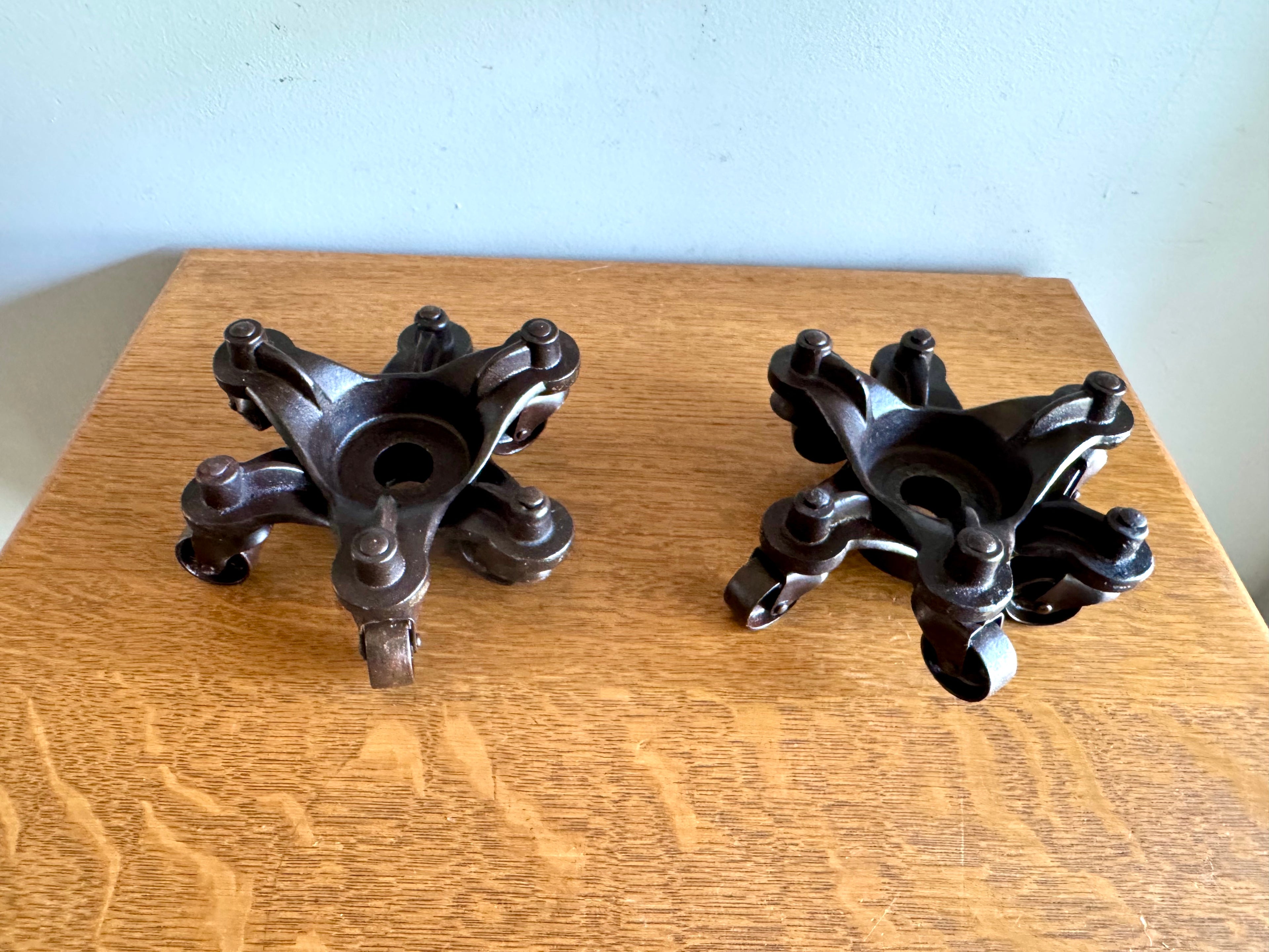 Antique Set of 4 MB Schenck Co. Moving Casters | Cast Iron Industrial Piano Movers