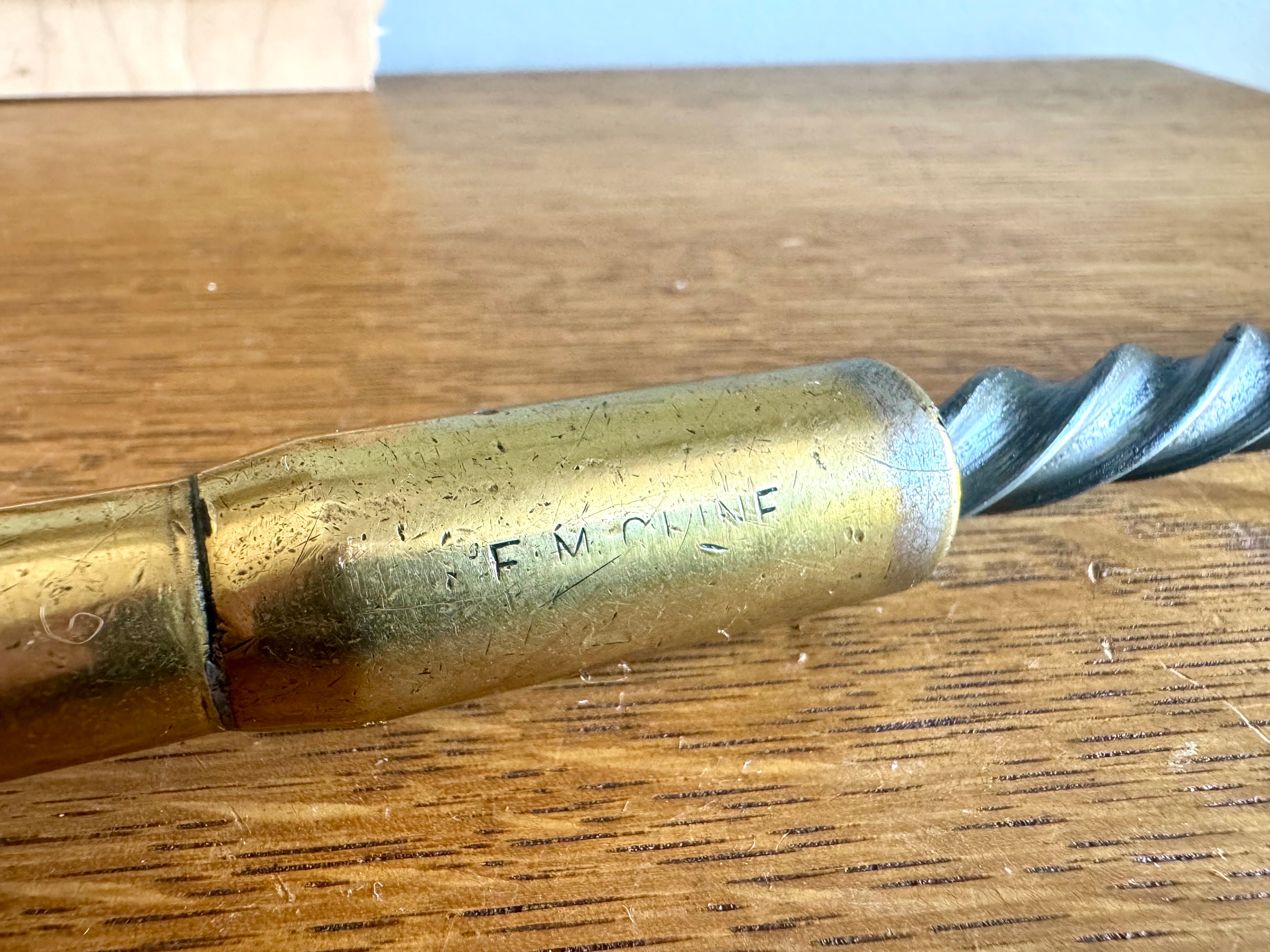 Antique Rosewood and Brass A.H. Reid Push Drill with Set of Bits