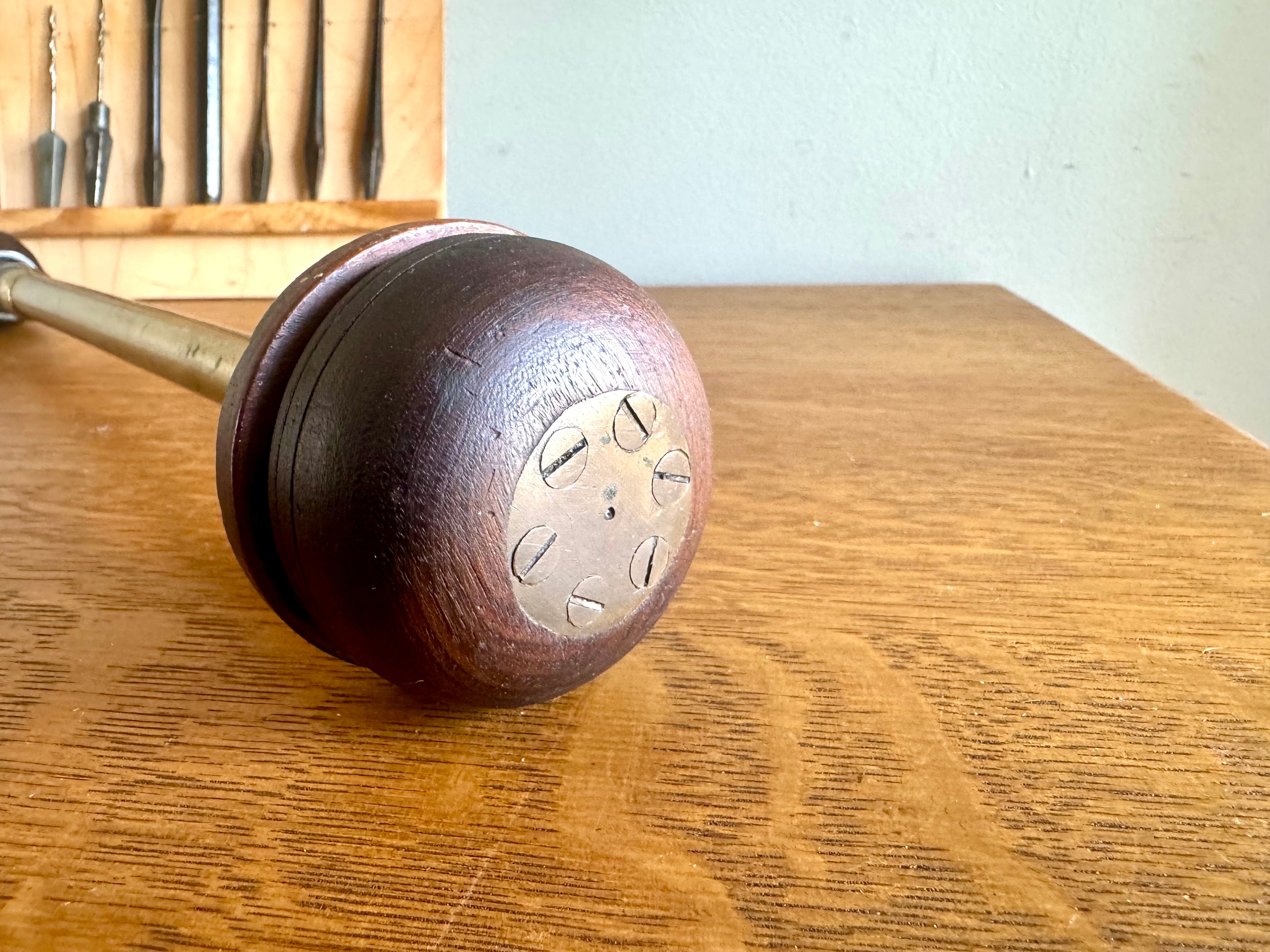Antique Rosewood and Brass A.H. Reid Push Drill with Set of Bits
