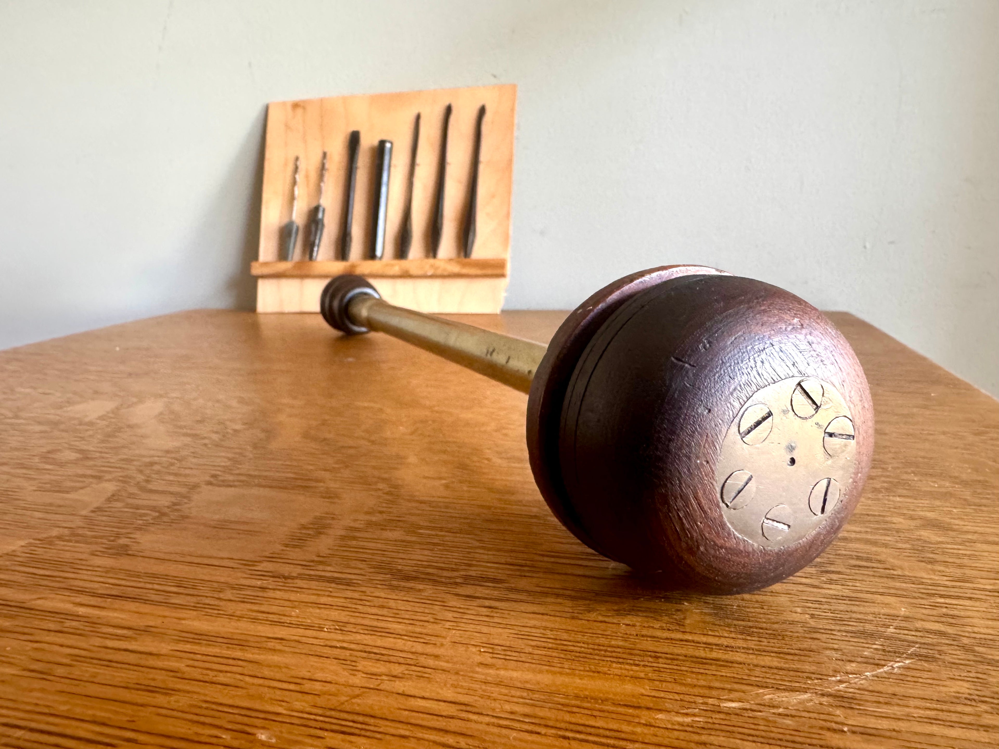 Antique Rosewood and Brass A.H. Reid Push Drill with Set of Bits