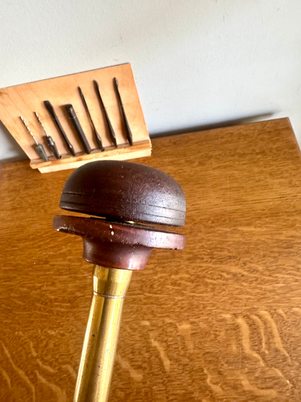 Antique Rosewood and Brass A.H. Reid Push Drill with Set of Bits