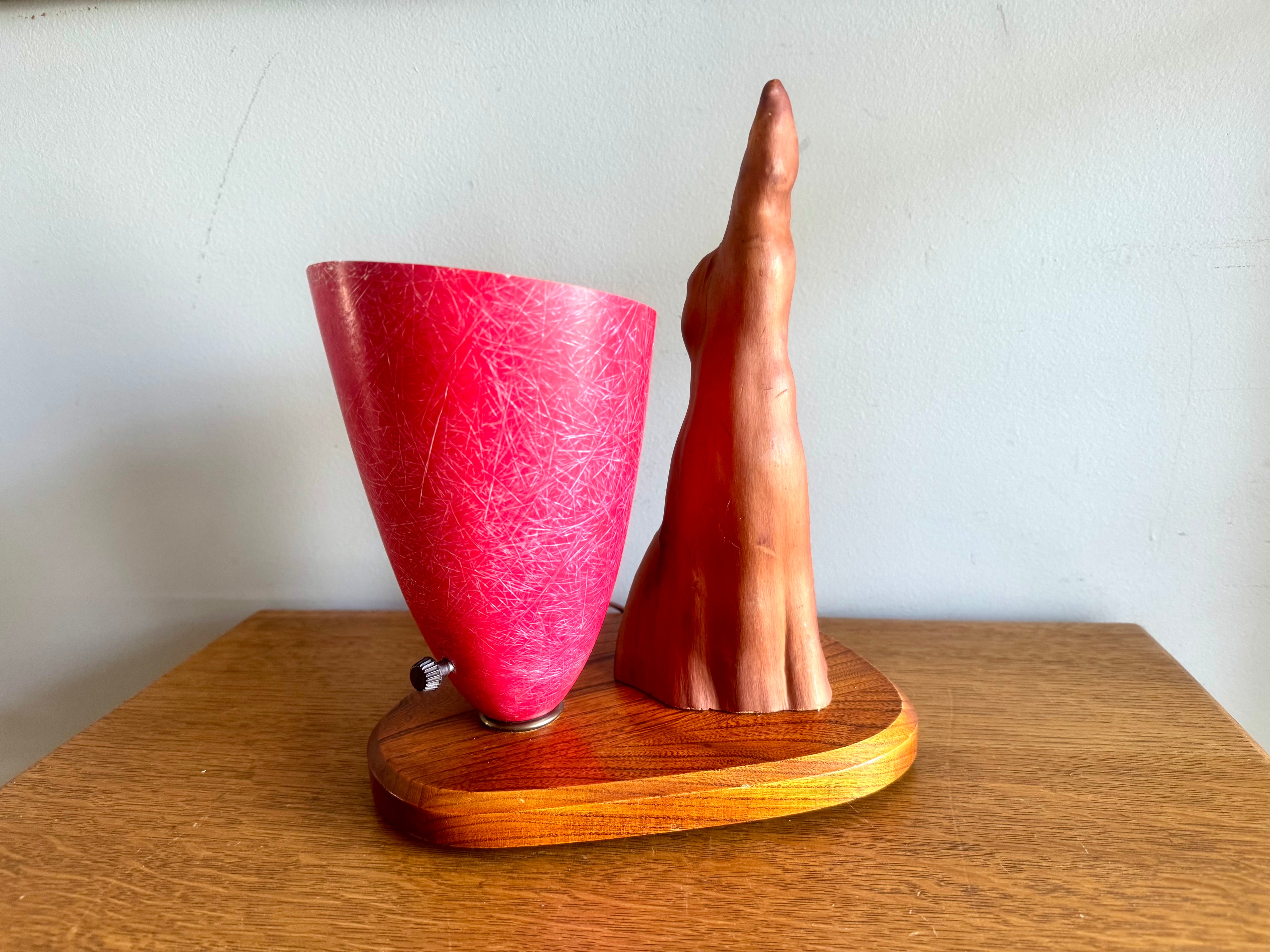 Vtg Cyprus Knee and Fiberglass Shade Lamp | MCM Cyprus Wood Knee Lamp with Fiberglass Coned Shade