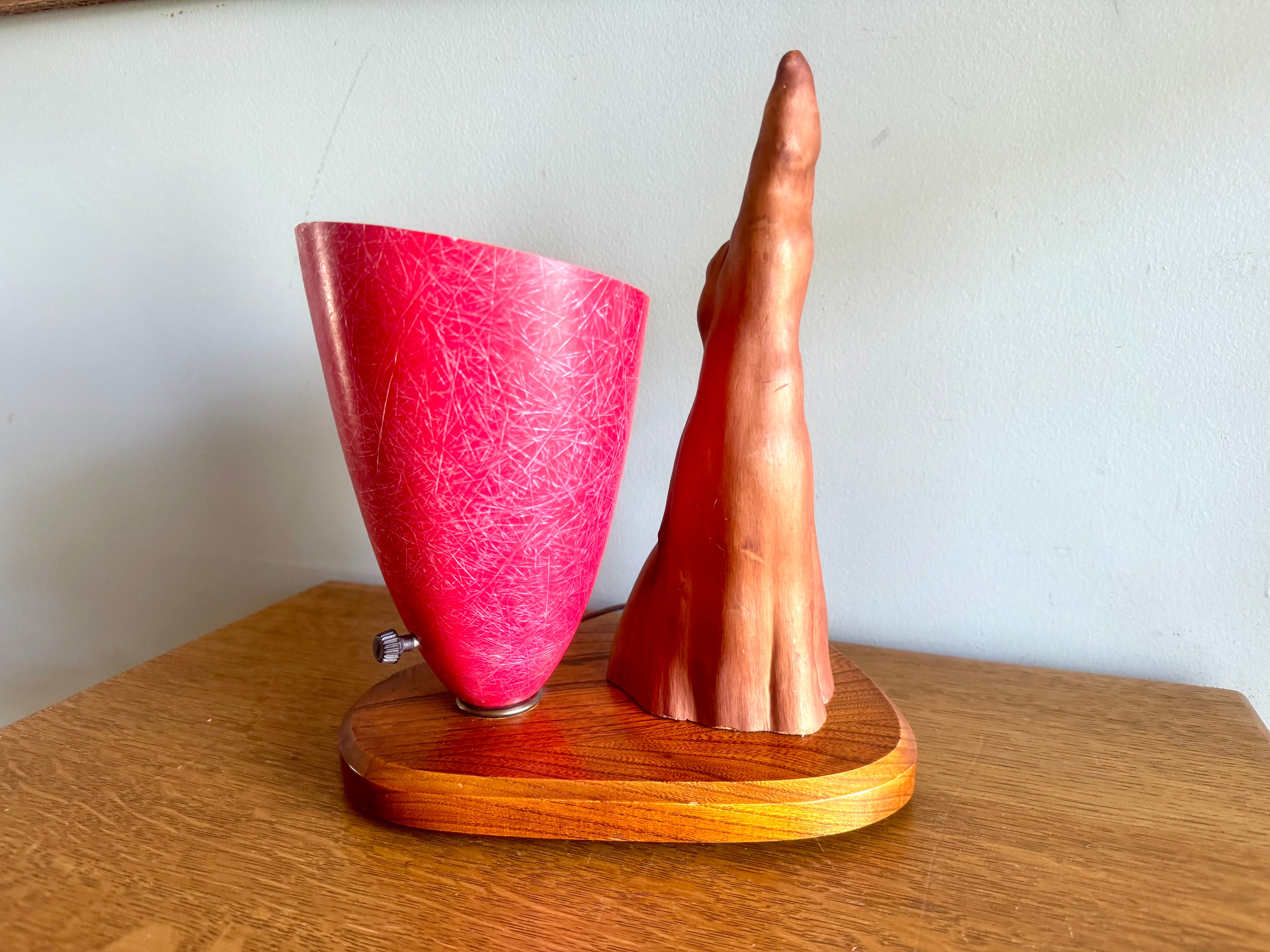 Vtg Cyprus Knee and Fiberglass Shade Lamp | MCM Cyprus Wood Knee Lamp with Fiberglass Coned Shade