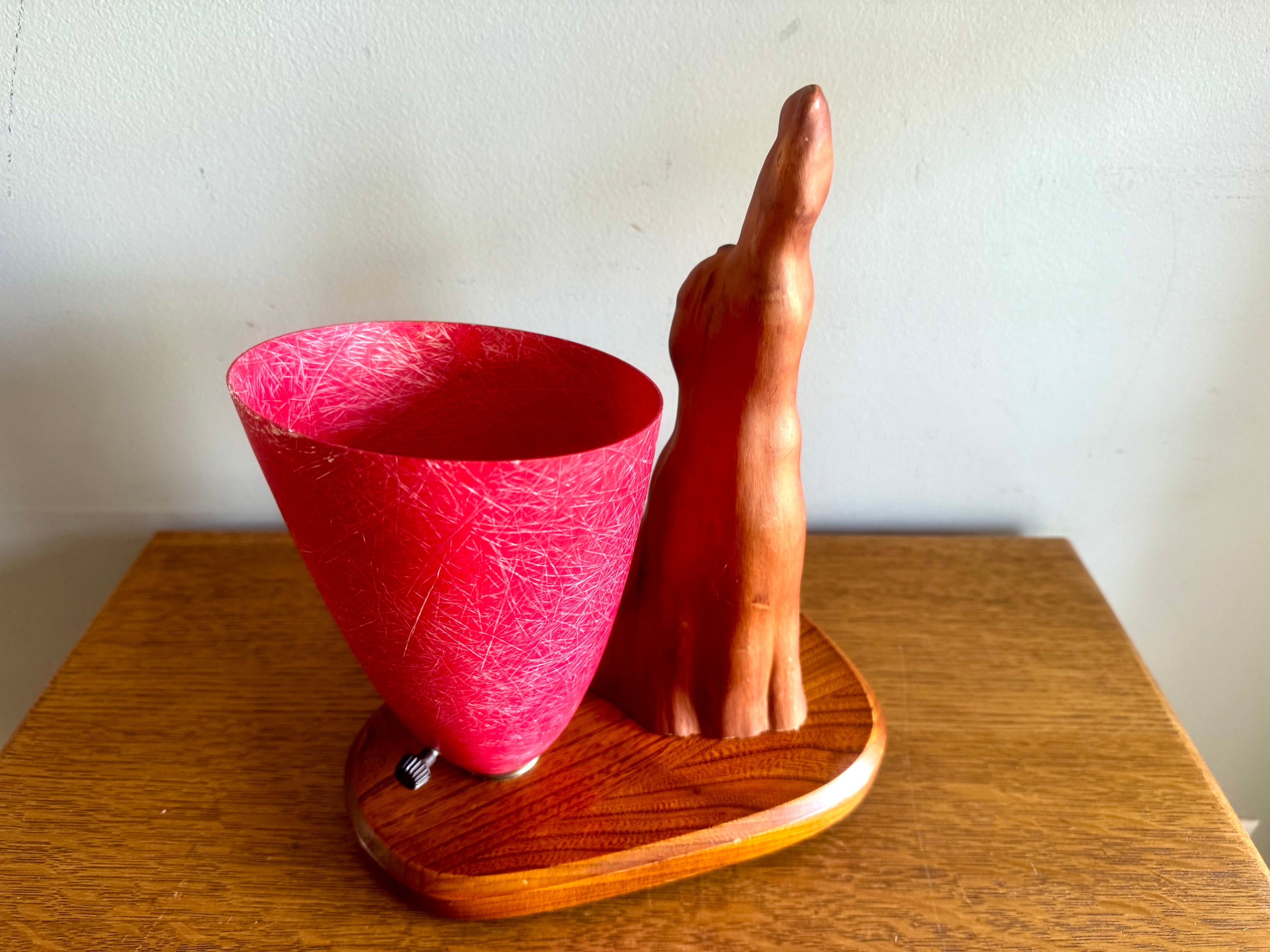 Vtg Cyprus Knee and Fiberglass Shade Lamp | MCM Cyprus Wood Knee Lamp with Fiberglass Coned Shade