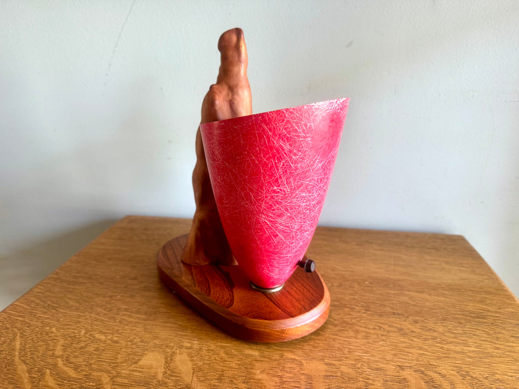 Vtg Cyprus Knee and Fiberglass Shade Lamp | MCM Cyprus Wood Knee Lamp with Fiberglass Coned Shade