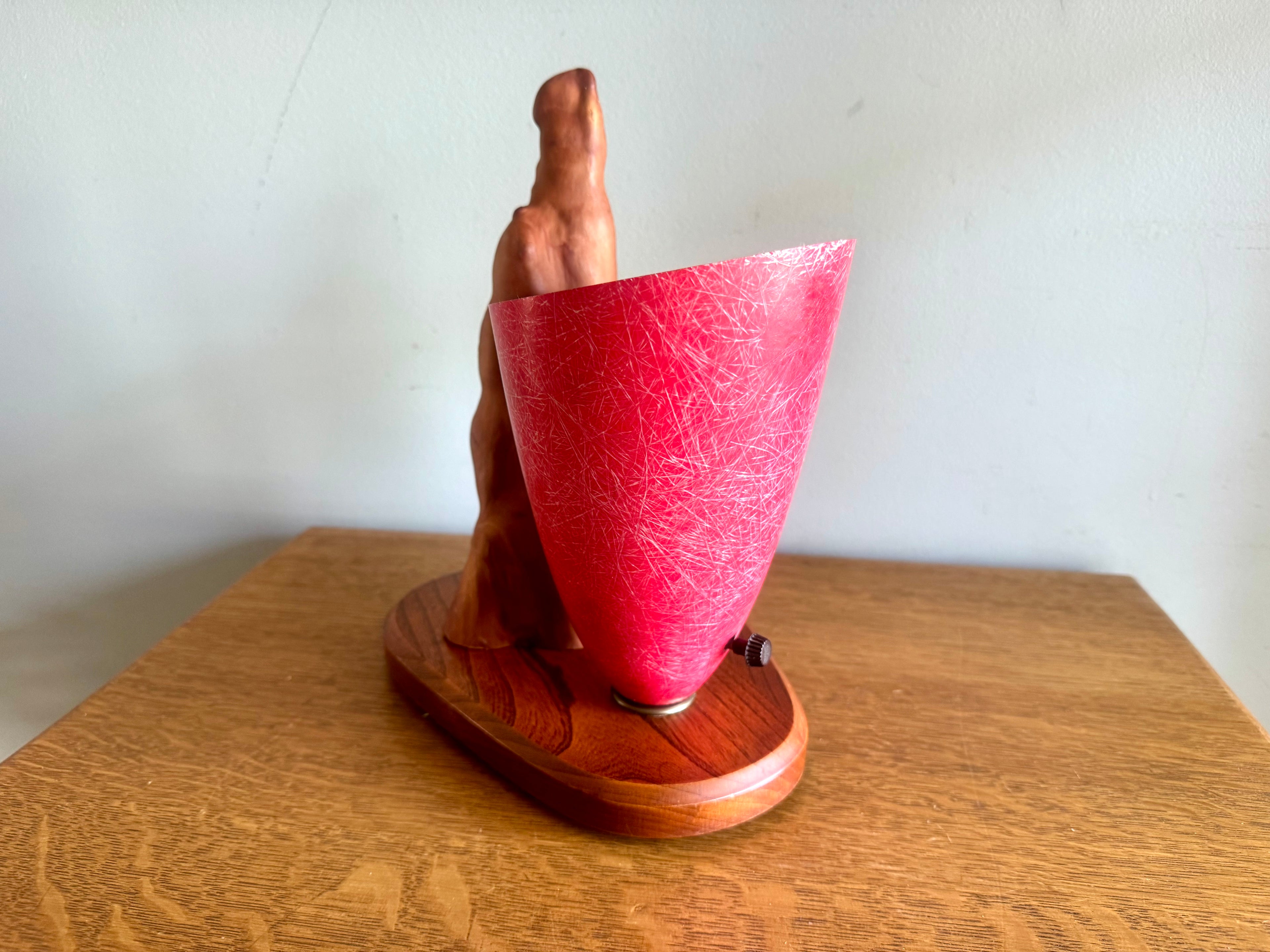 Vtg Cyprus Knee and Fiberglass Shade Lamp | MCM Cyprus Wood Knee Lamp with Fiberglass Coned Shade