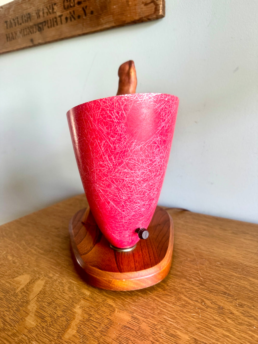 Vtg Cyprus Knee and Fiberglass Shade Lamp | MCM Cyprus Wood Knee Lamp with Fiberglass Coned Shade