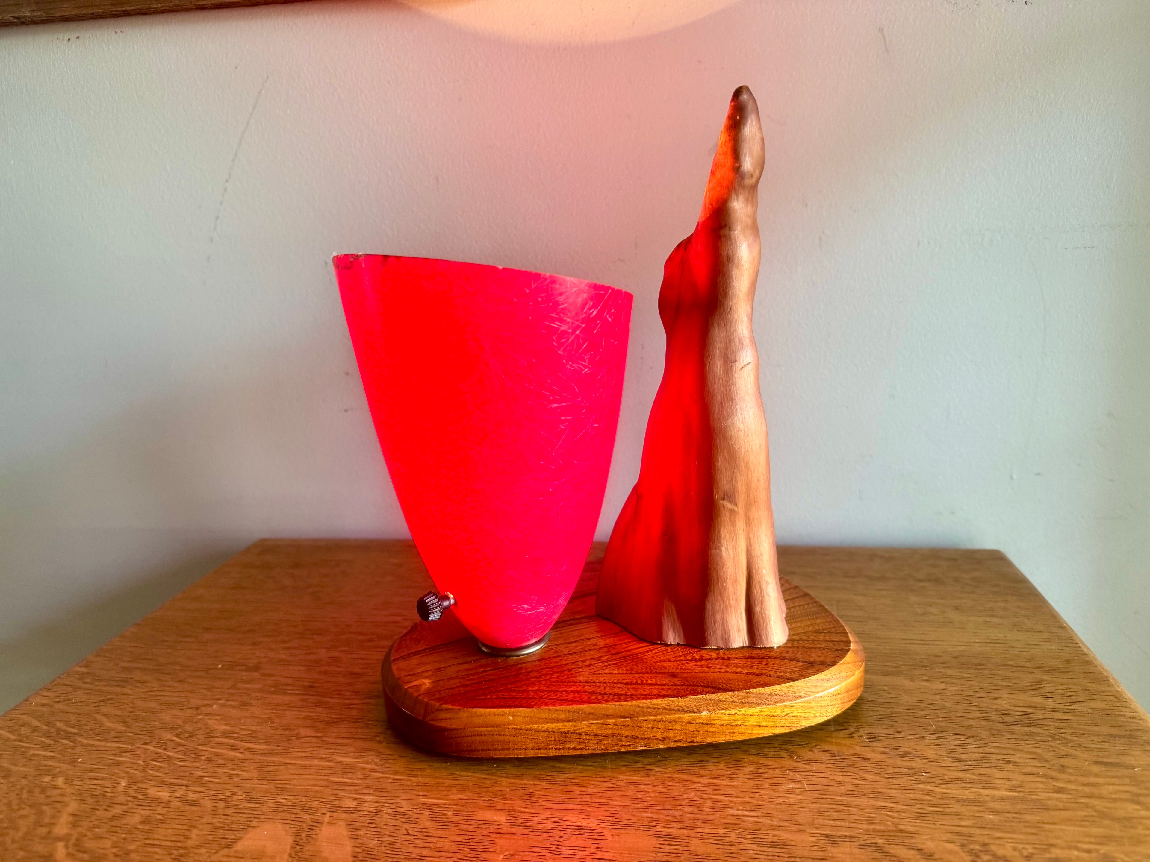 Vtg Cyprus Knee and Fiberglass Shade Lamp | MCM Cyprus Wood Knee Lamp with Fiberglass Coned Shade