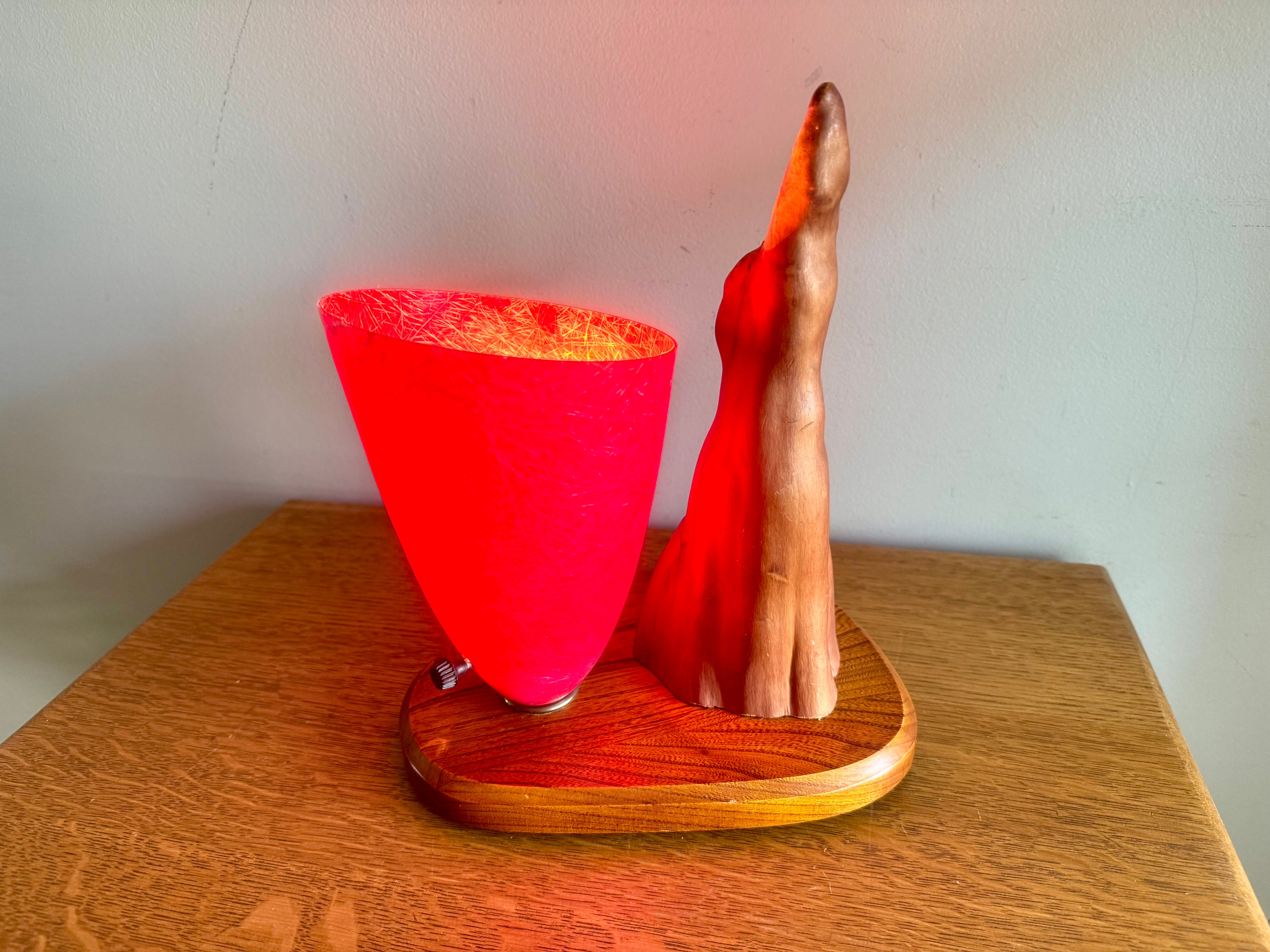 Vtg Cyprus Knee and Fiberglass Shade Lamp | MCM Cyprus Wood Knee Lamp with Fiberglass Coned Shade