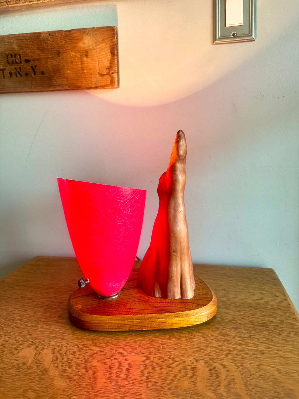 Vtg Cyprus Knee and Fiberglass Shade Lamp | MCM Cyprus Wood Knee Lamp with Fiberglass Coned Shade