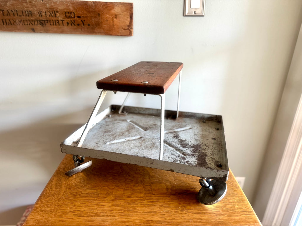 Vtg Metal & Wood Mechanics Stool | Rolling Mechanics Stool Creeper