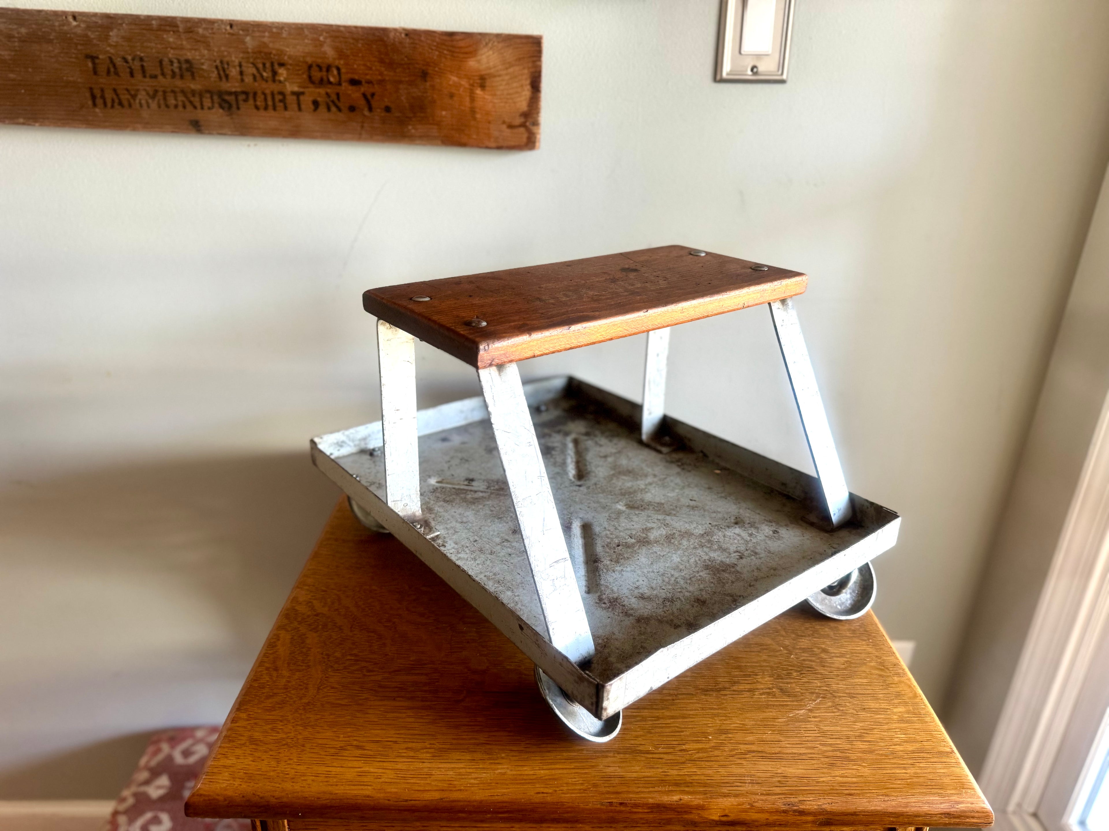Vtg Metal & Wood Mechanics Stool | Rolling Mechanics Stool Creeper